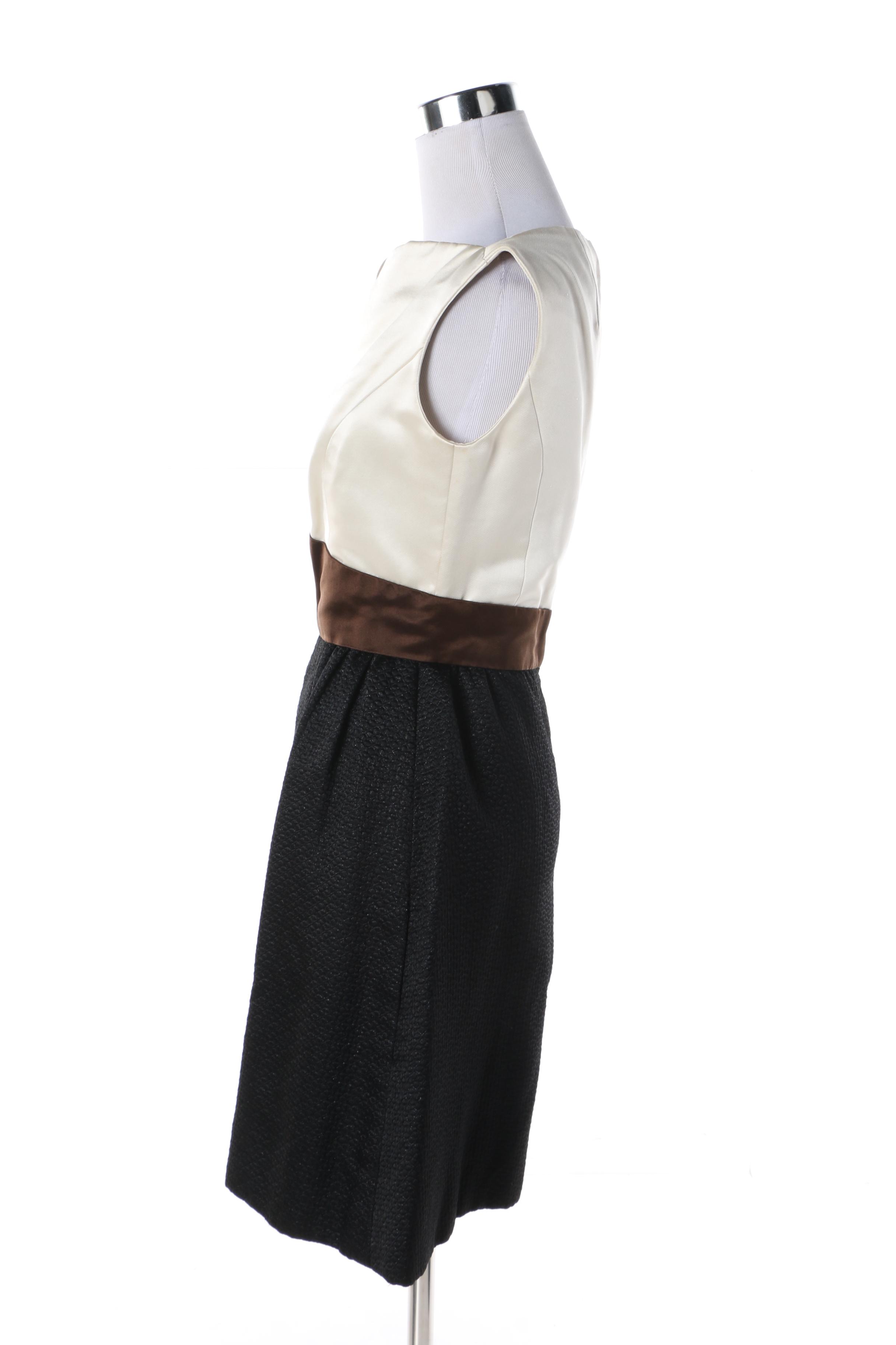 Women's 1960s Vintage Adele Simpson Ivory, Ochre and Black Silk Cocktail Dress