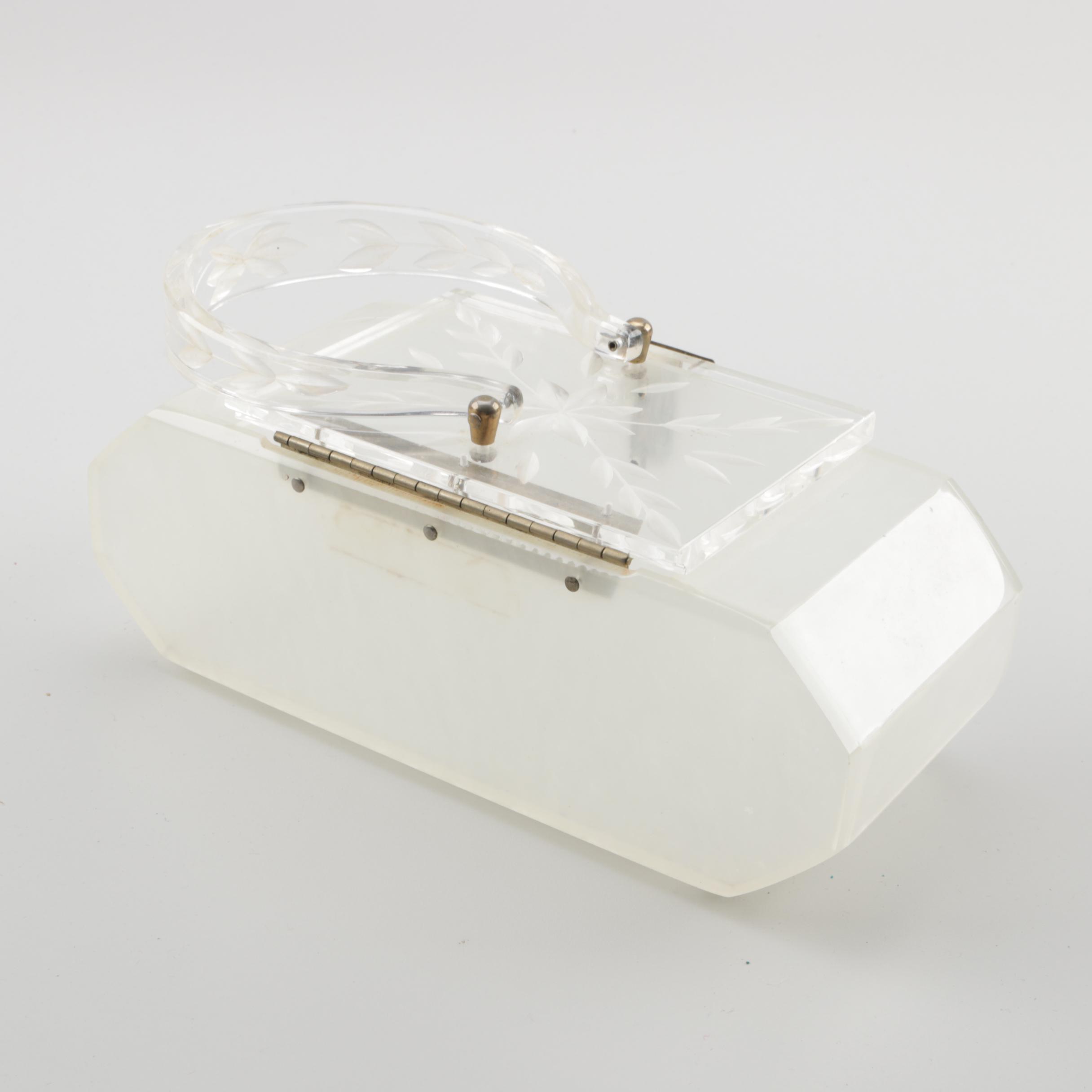 1950s Vintage Pearlized Lucite Box Purse