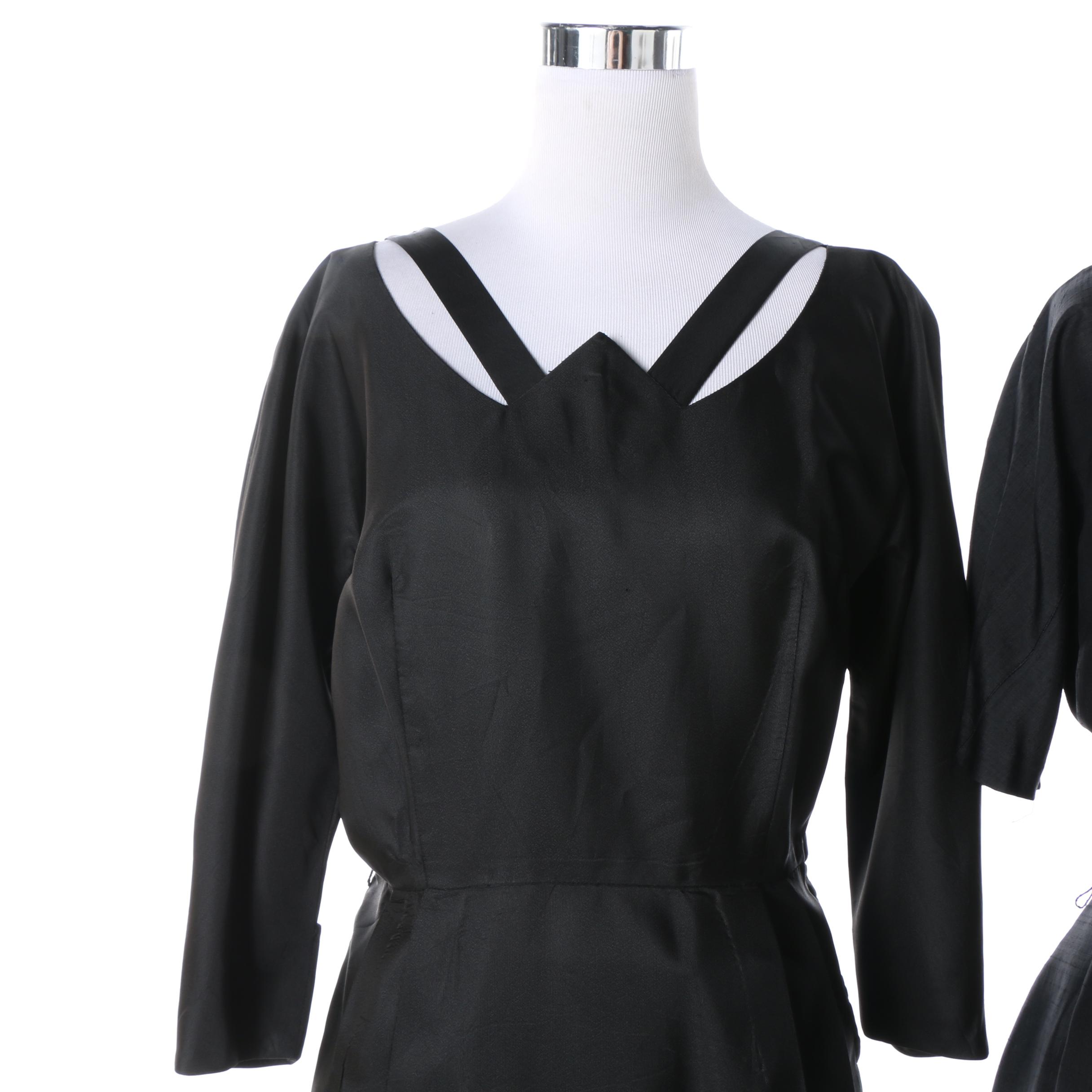 1950s Vintage Blue Floral and Black Evening Dresses