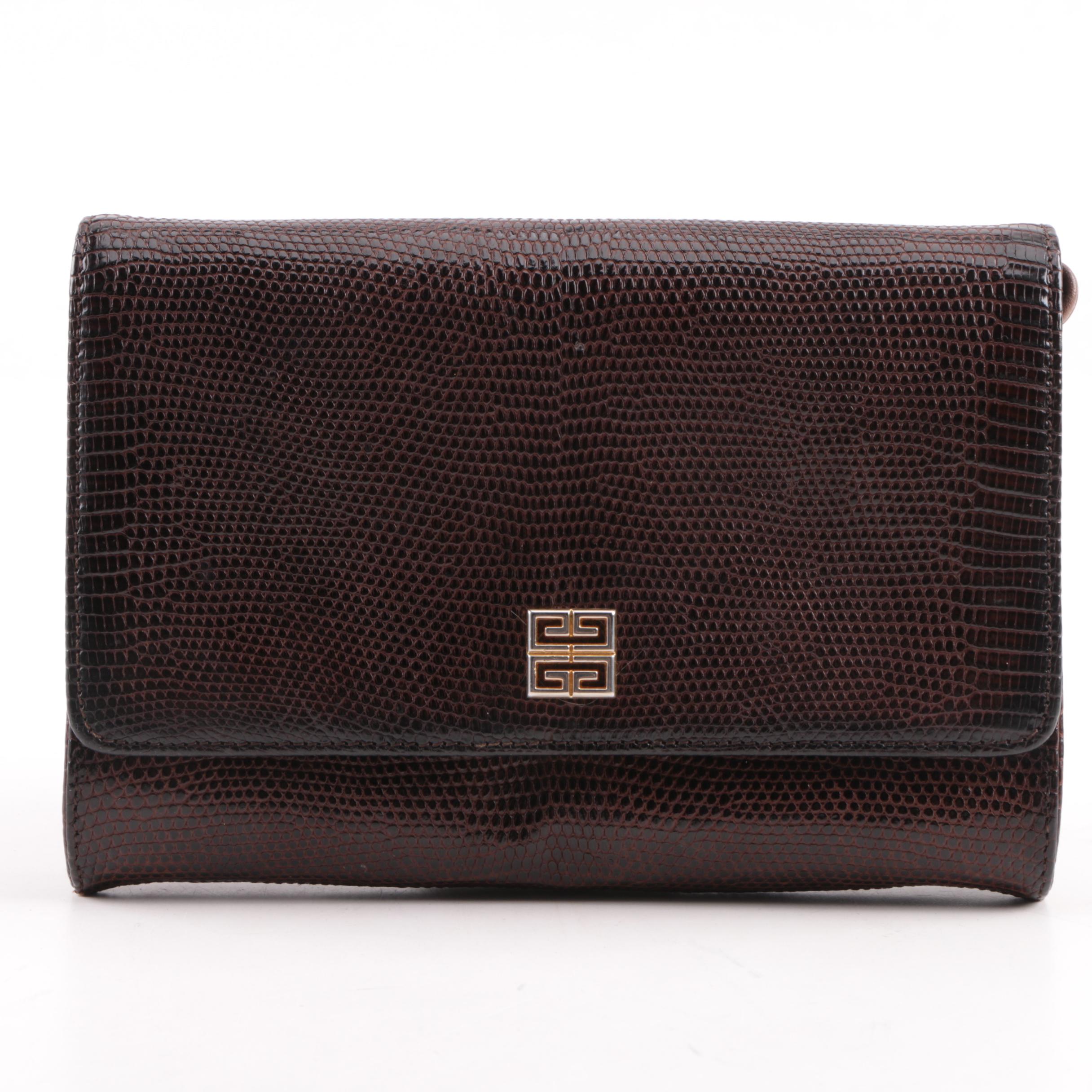 1970s Givenchy Dark Brown Lizard Skin Crossbody Bag