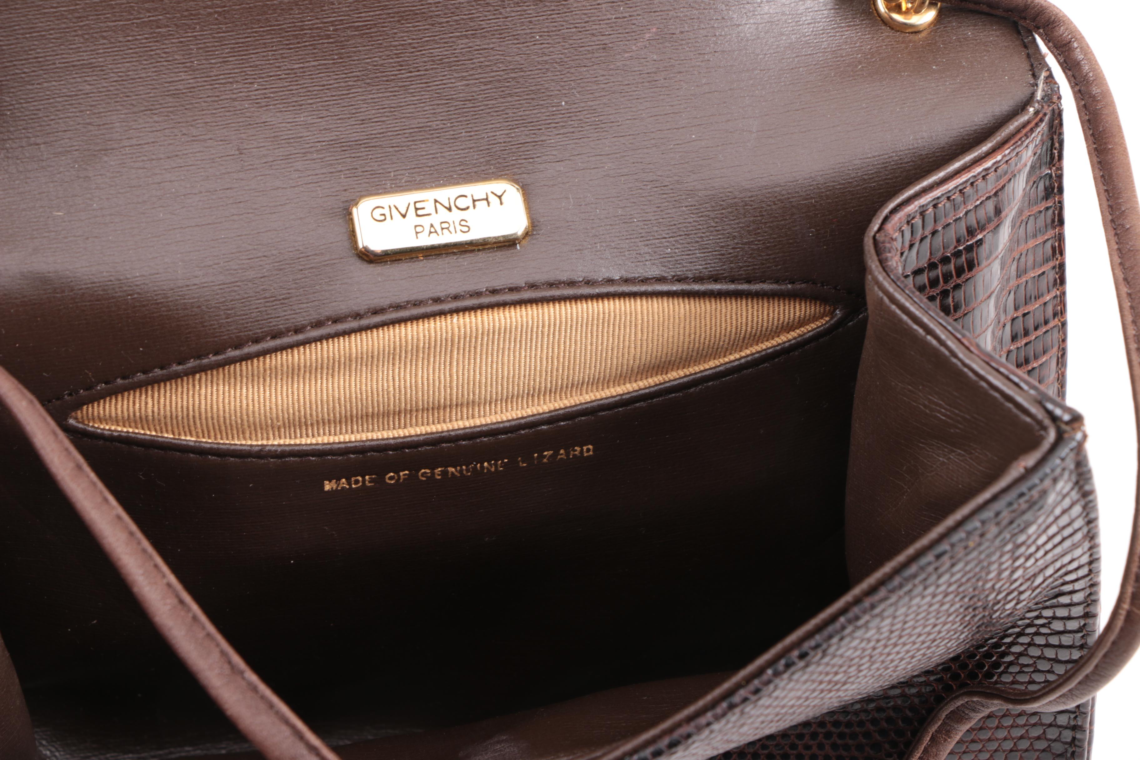 1970s Givenchy Dark Brown Lizard Skin Crossbody Bag