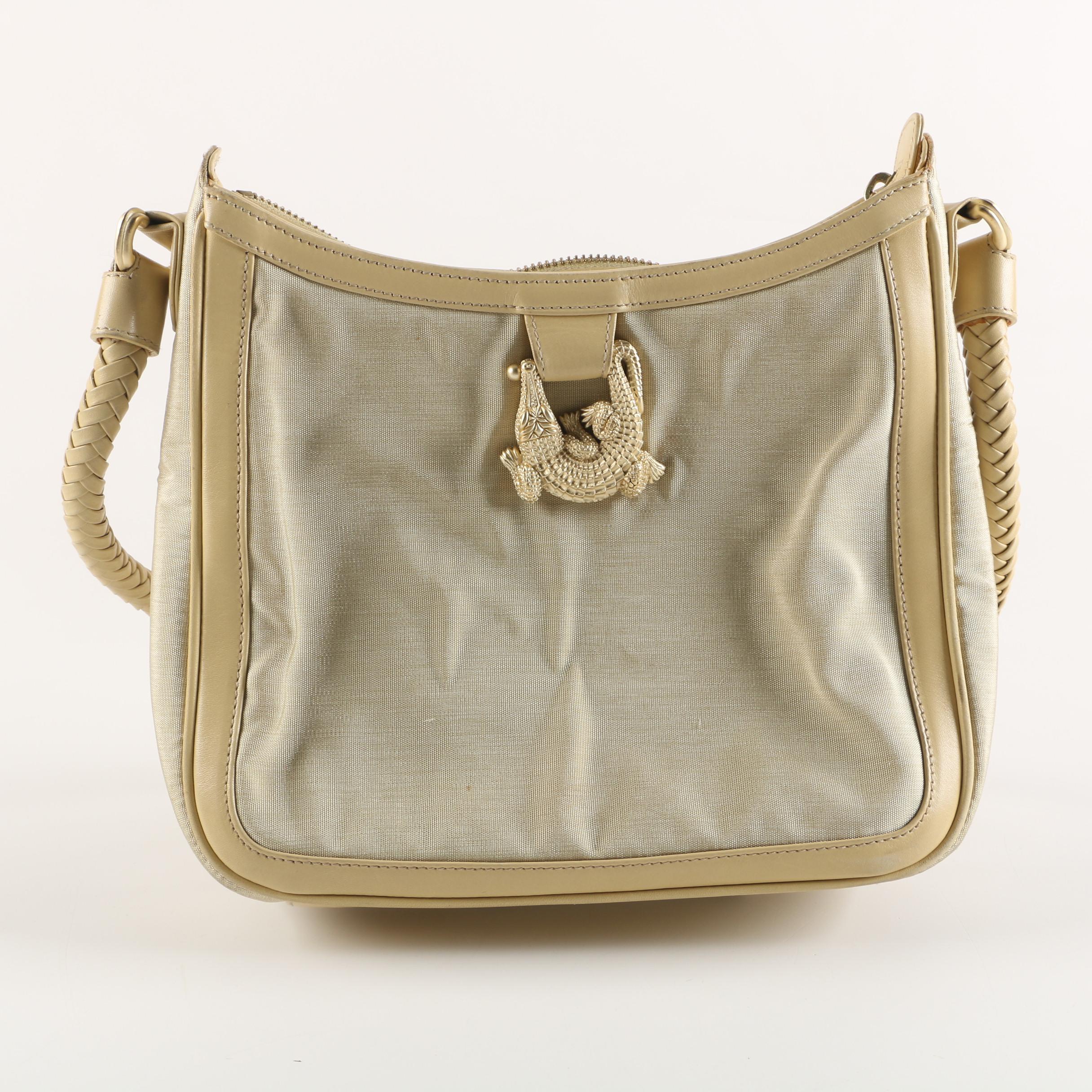 1990s Barry Kieselstein-Cord Beige Nylon and Leather Shoulder Bag