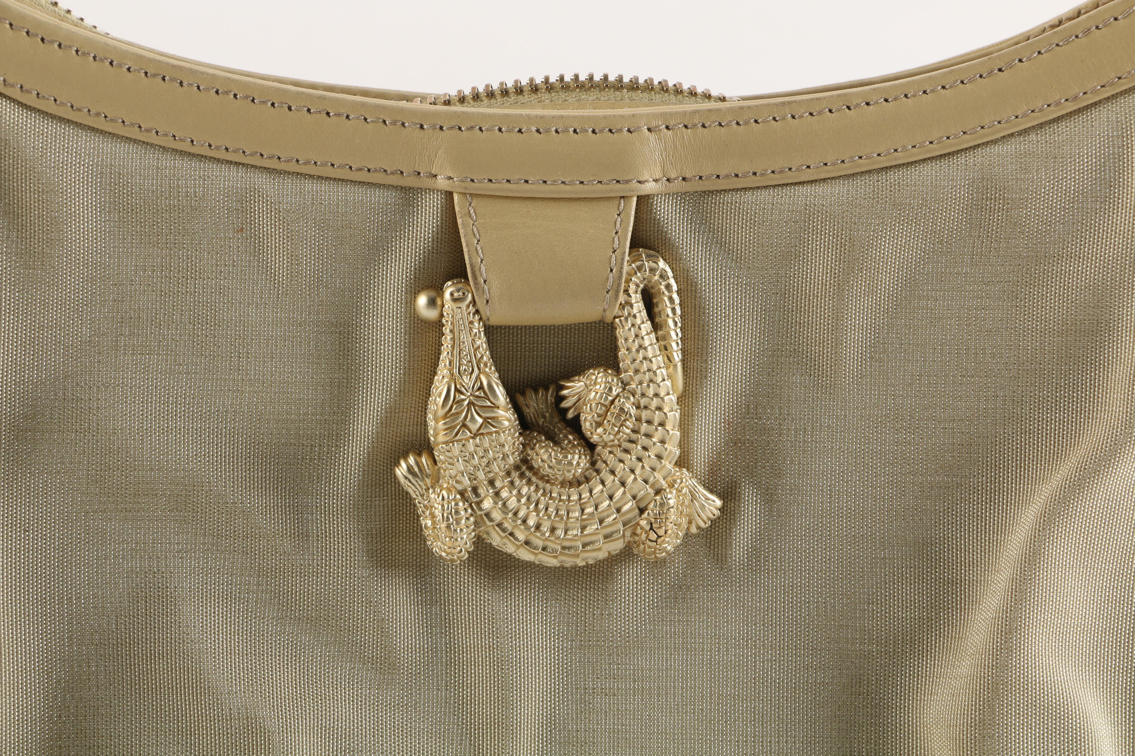 1990s Barry Kieselstein-Cord Beige Nylon and Leather Shoulder Bag