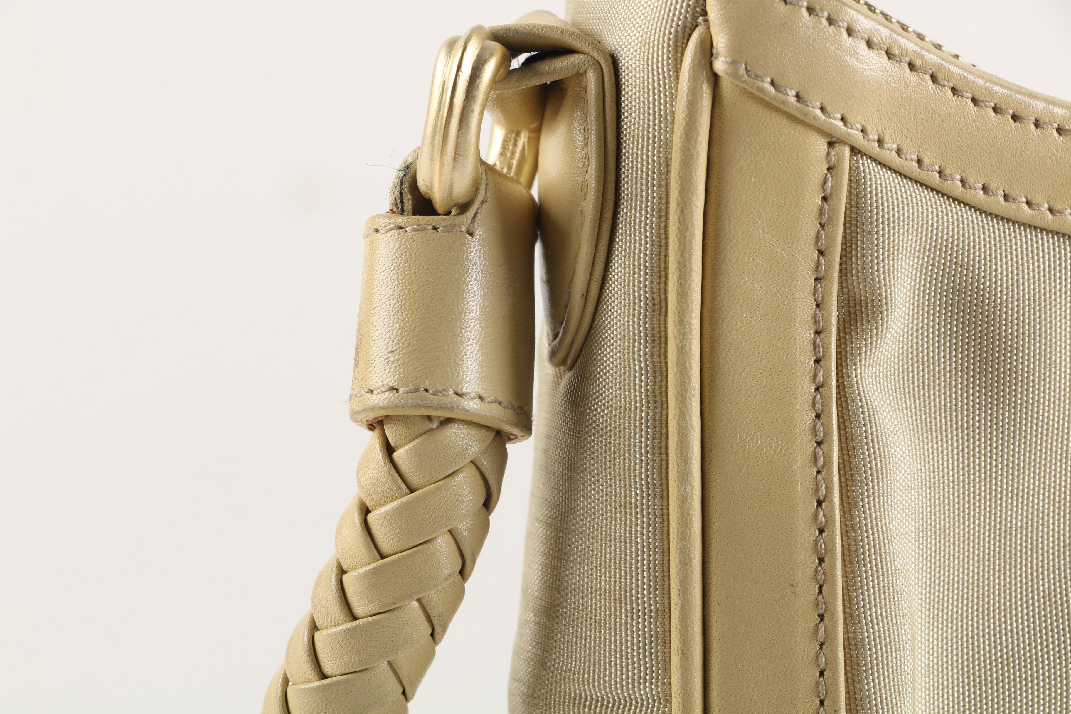 1990s Barry Kieselstein-Cord Beige Nylon and Leather Shoulder Bag