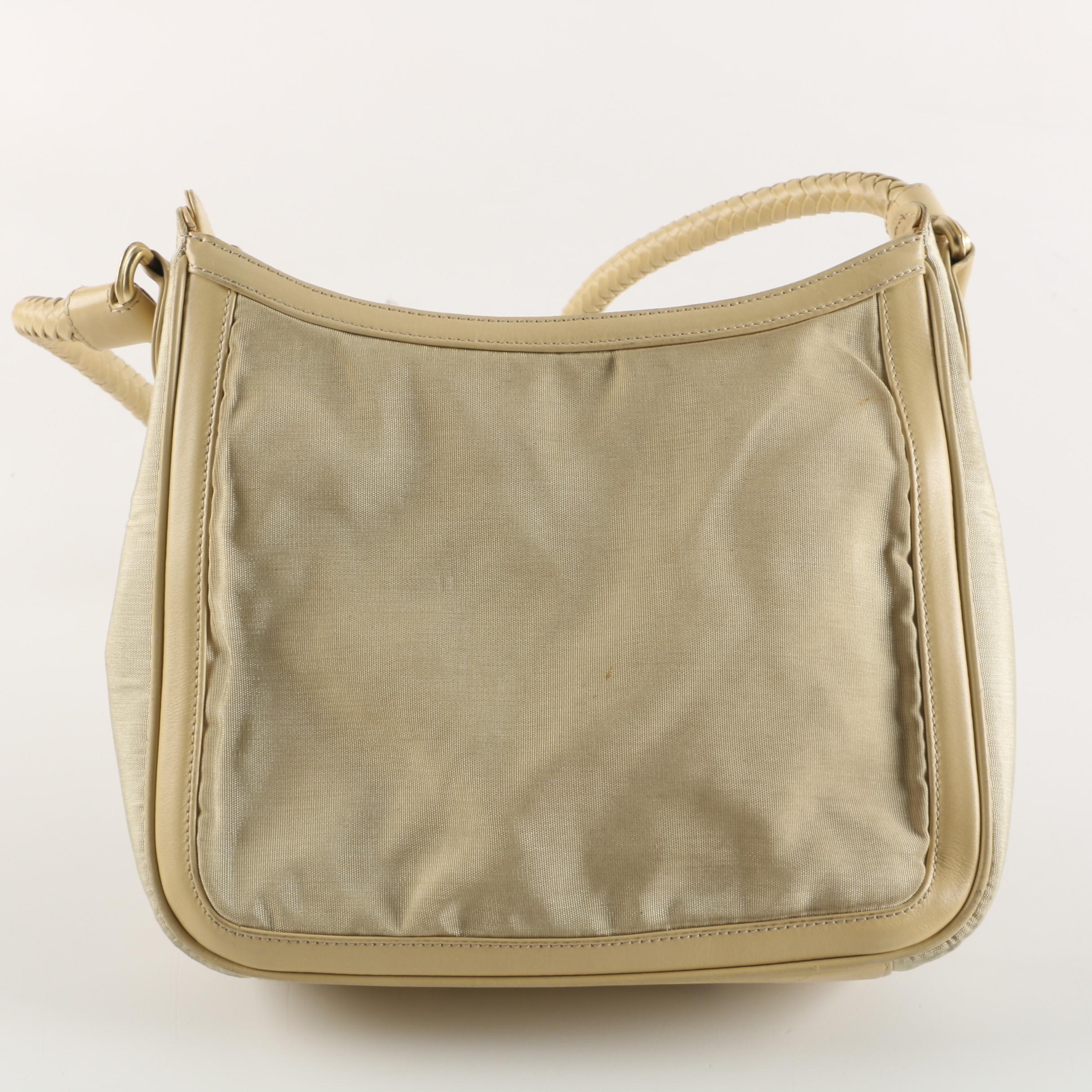 1990s Barry Kieselstein-Cord Beige Nylon and Leather Shoulder Bag