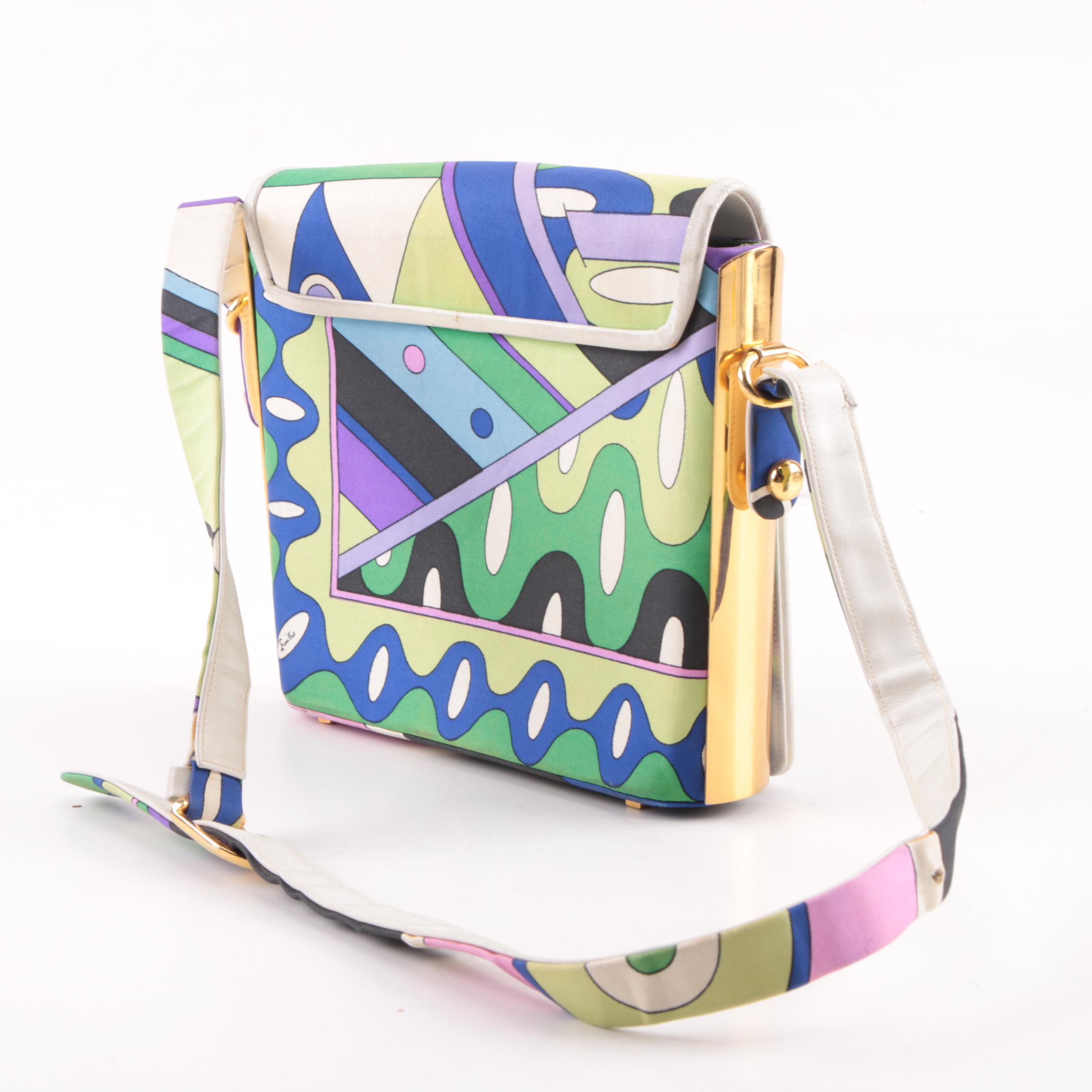 Circa 1960s Emilio Pucci Green Box Shoulder Bag with Gold Tone Hardware