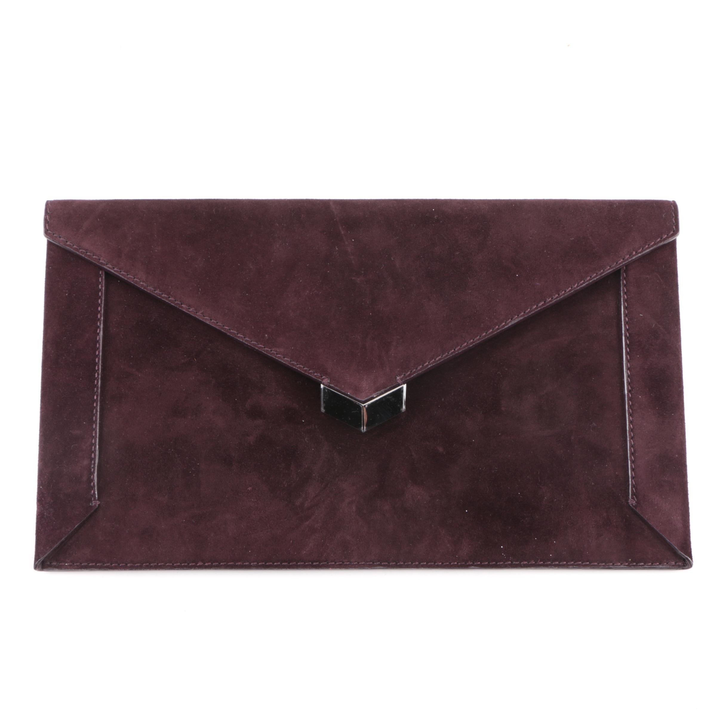 Jimmy Choo Eggplant Purple Suede Envelope Clutch