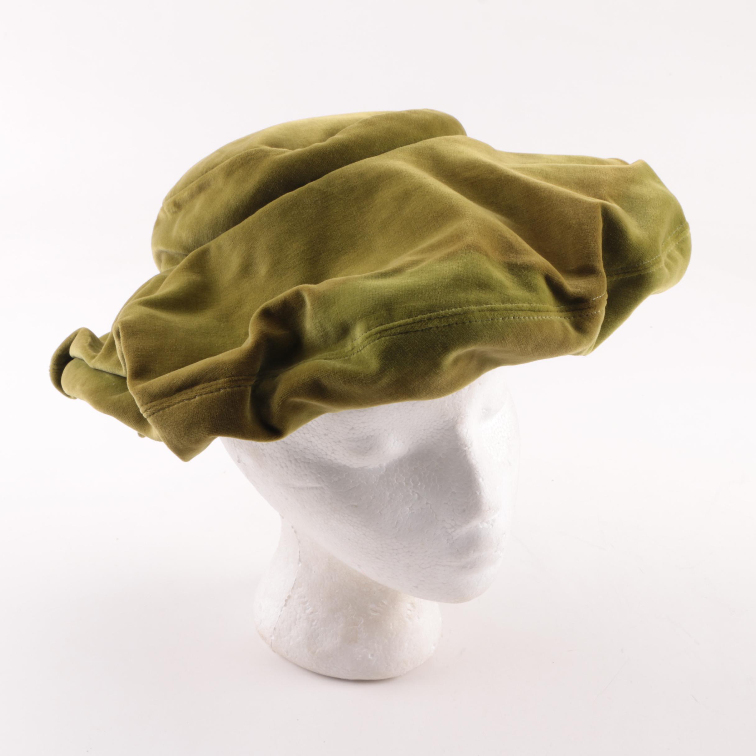 Women's 1960s Vintage Norman Durand Green Velvet Hat
