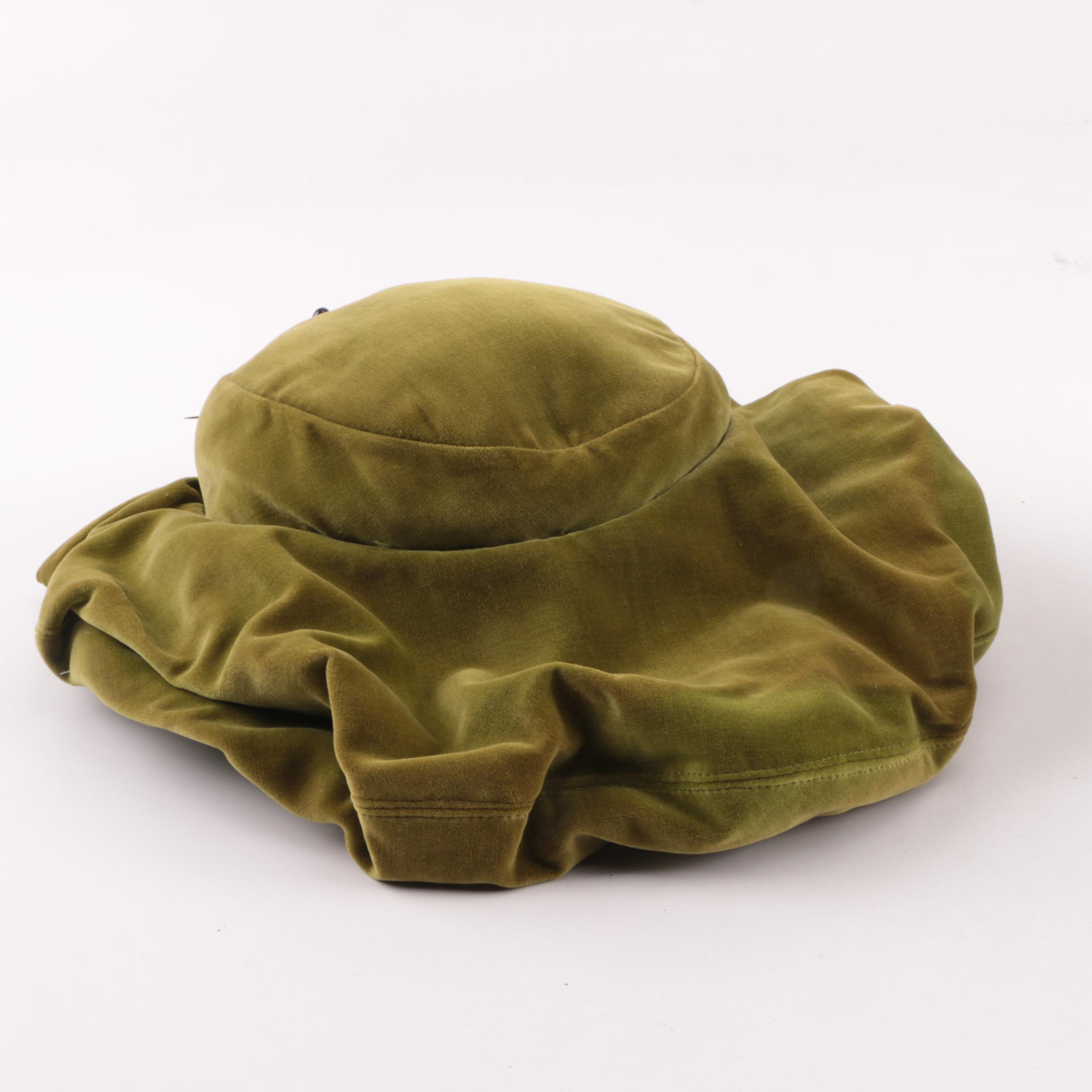 Women's 1960s Vintage Norman Durand Green Velvet Hat