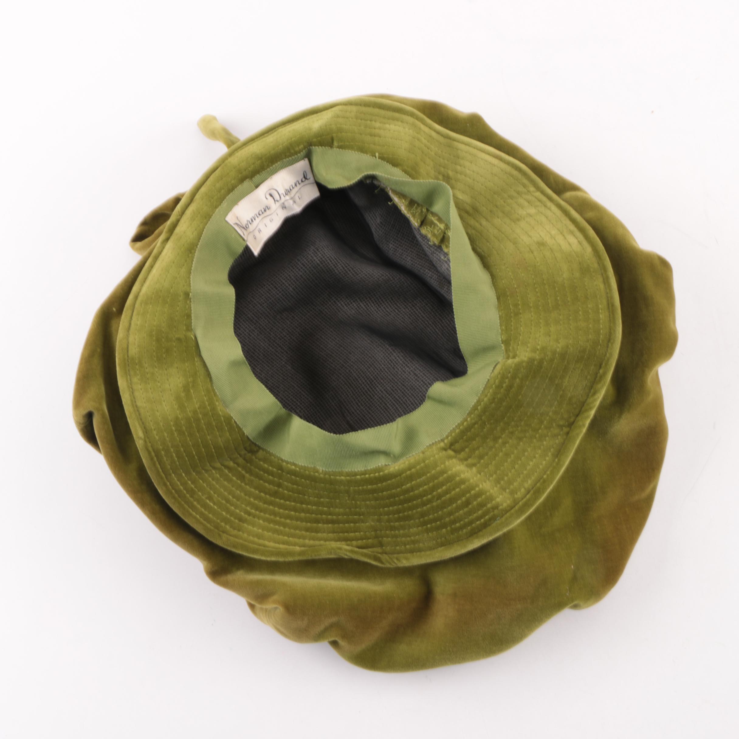 Women's 1960s Vintage Norman Durand Green Velvet Hat