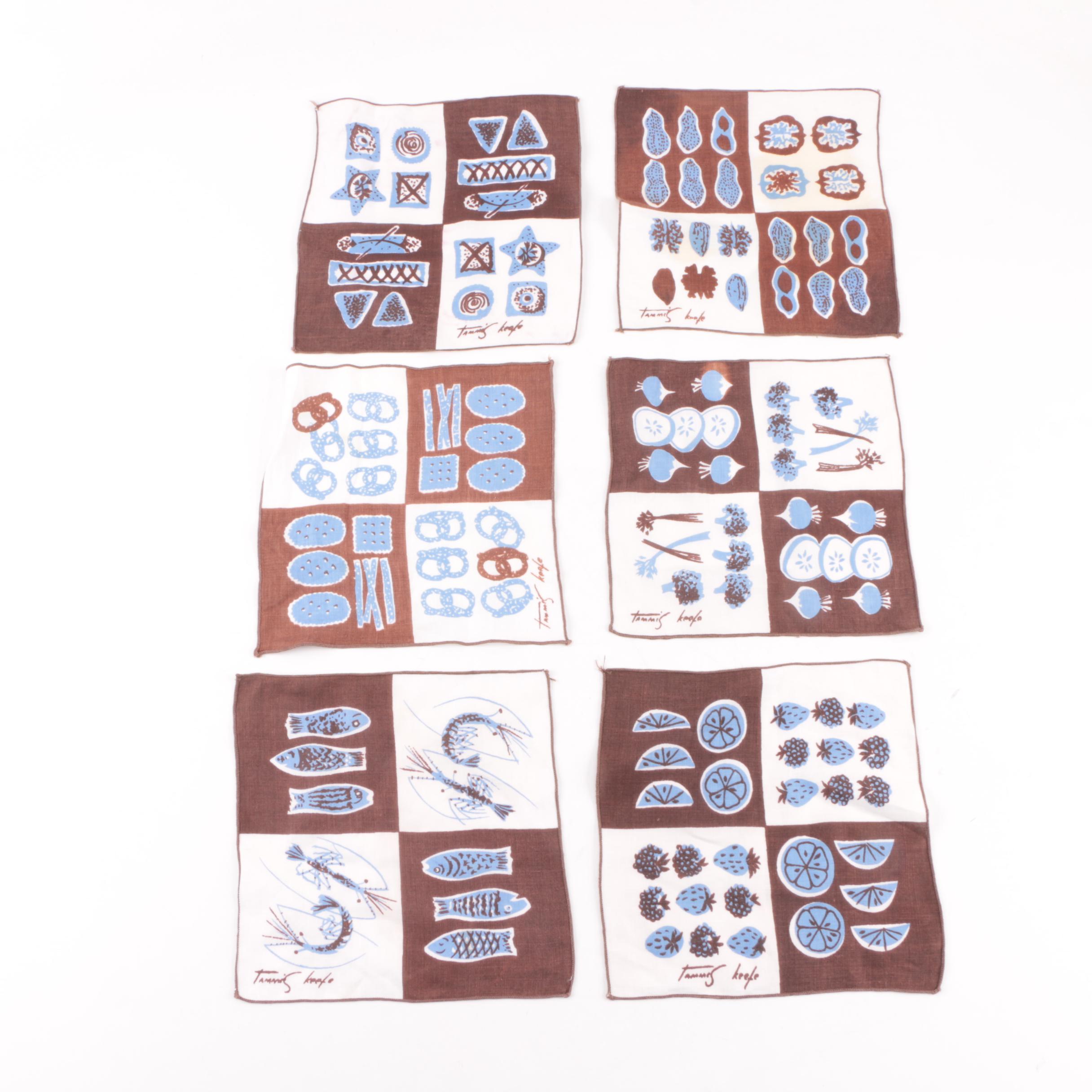 Circa 1950s Tammis Keefe "Canapés" Illustrated Cocktail Napkins