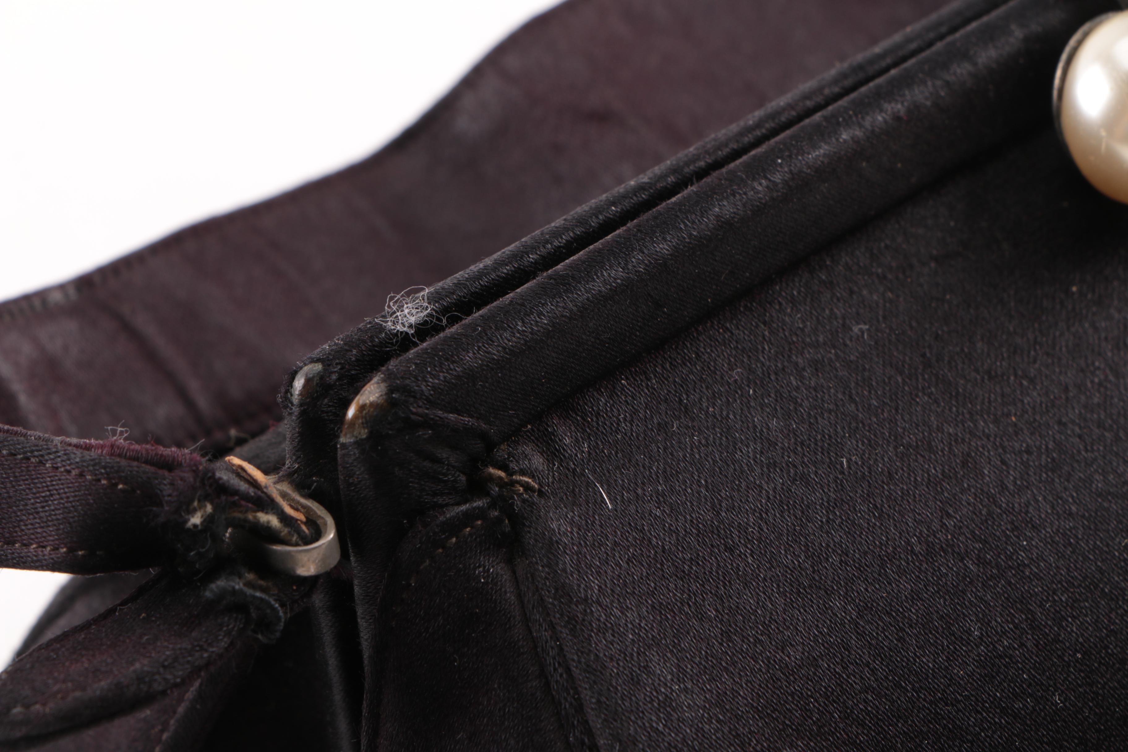 1960s Nettie Rosenstein Black Silk Evening Bag with Rhinestone Clasp