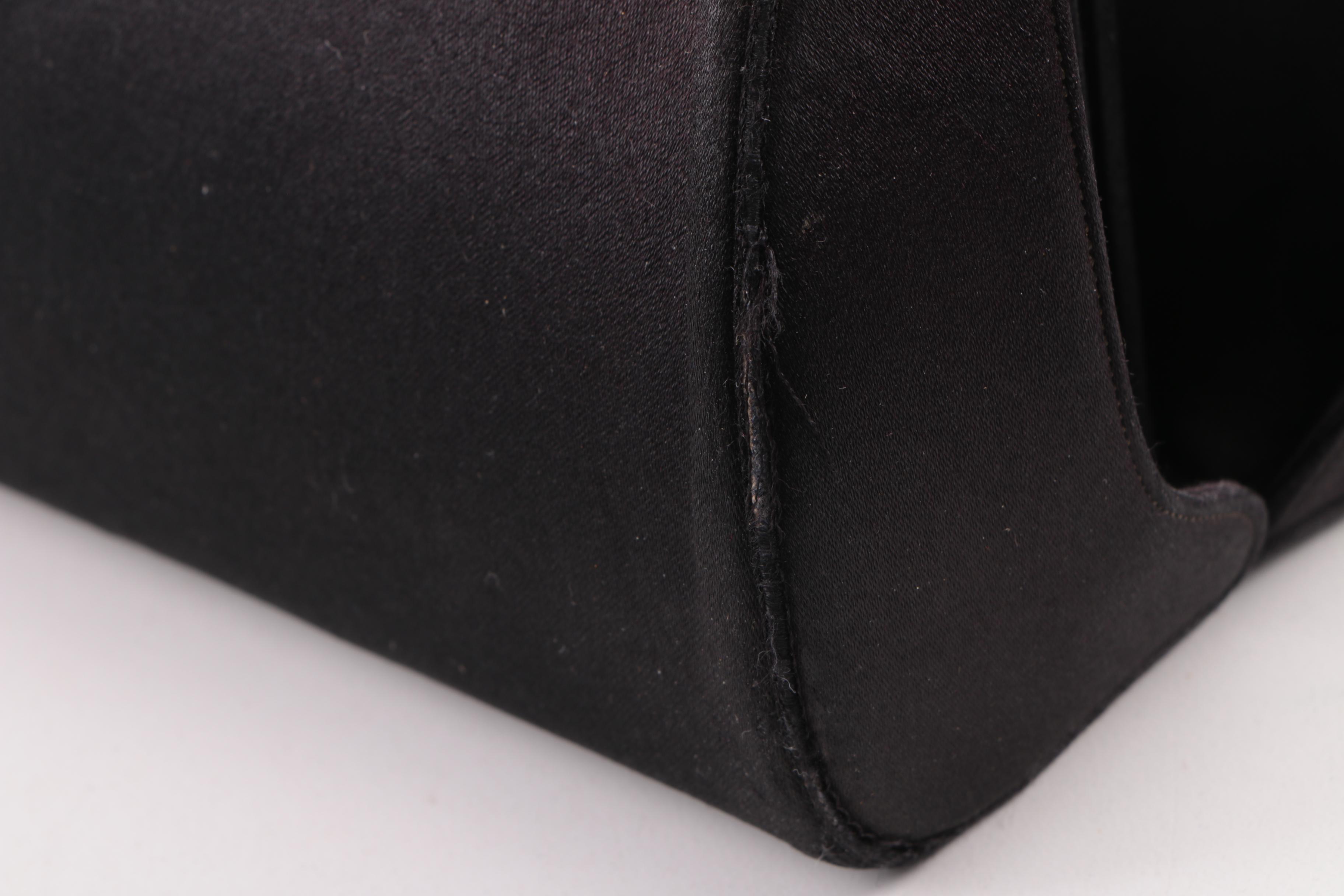 1960s Nettie Rosenstein Black Silk Evening Bag with Rhinestone Clasp