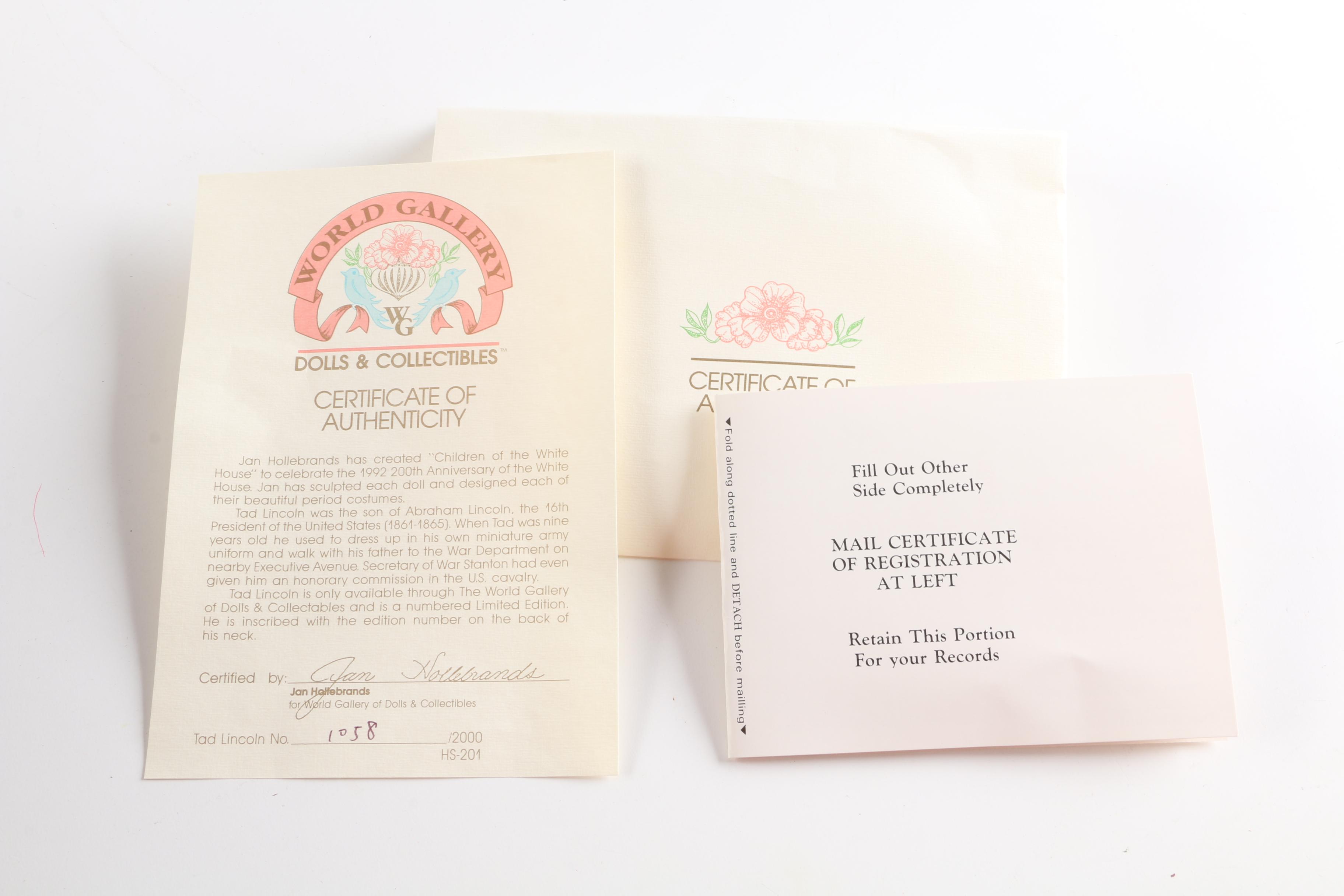 World Gallery "Helen Taft" and "Tad Lincoln" Porcelain Dolls