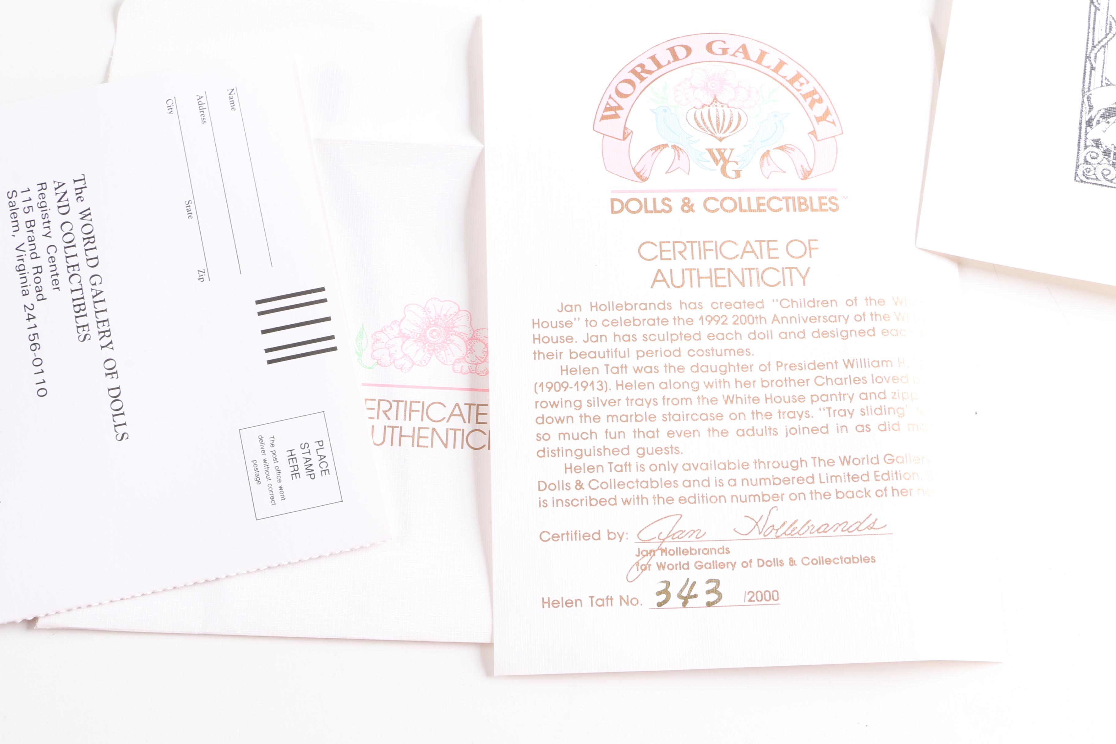 World Gallery "Helen Taft" and "Tad Lincoln" Porcelain Dolls