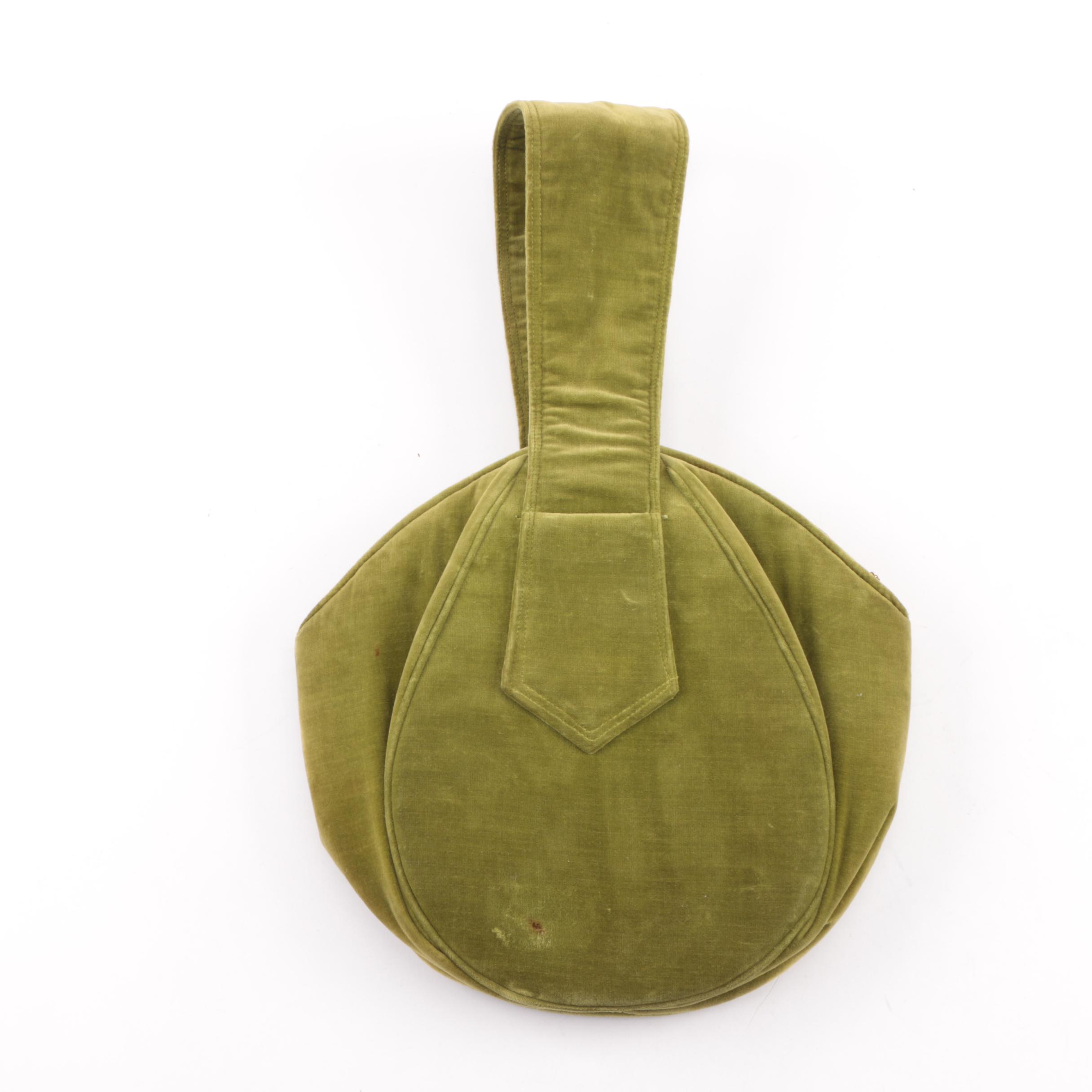 1960s Vintage Sherman of St. Louis Avocado Green Velvet Evening Bag