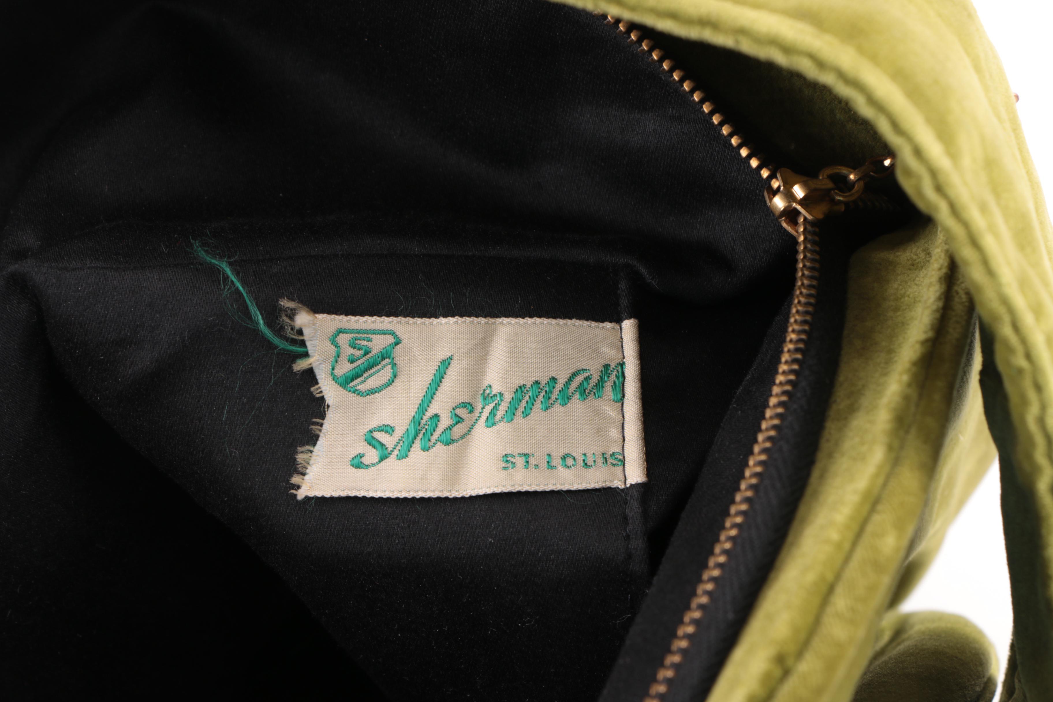 1960s Vintage Sherman of St. Louis Avocado Green Velvet Evening Bag