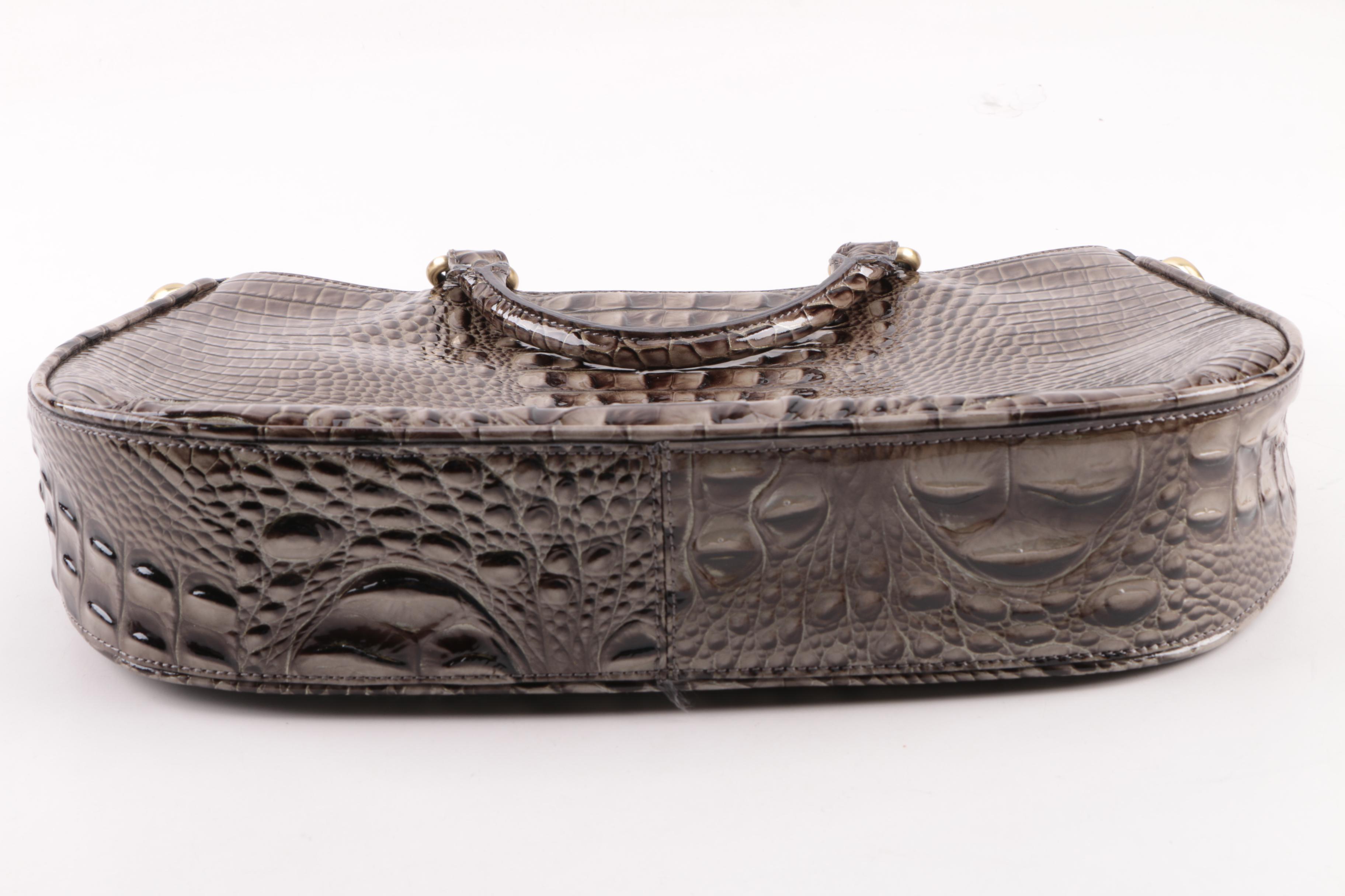 Brahmin Pewter Tone Crocodile Embossed Leather Handbag
