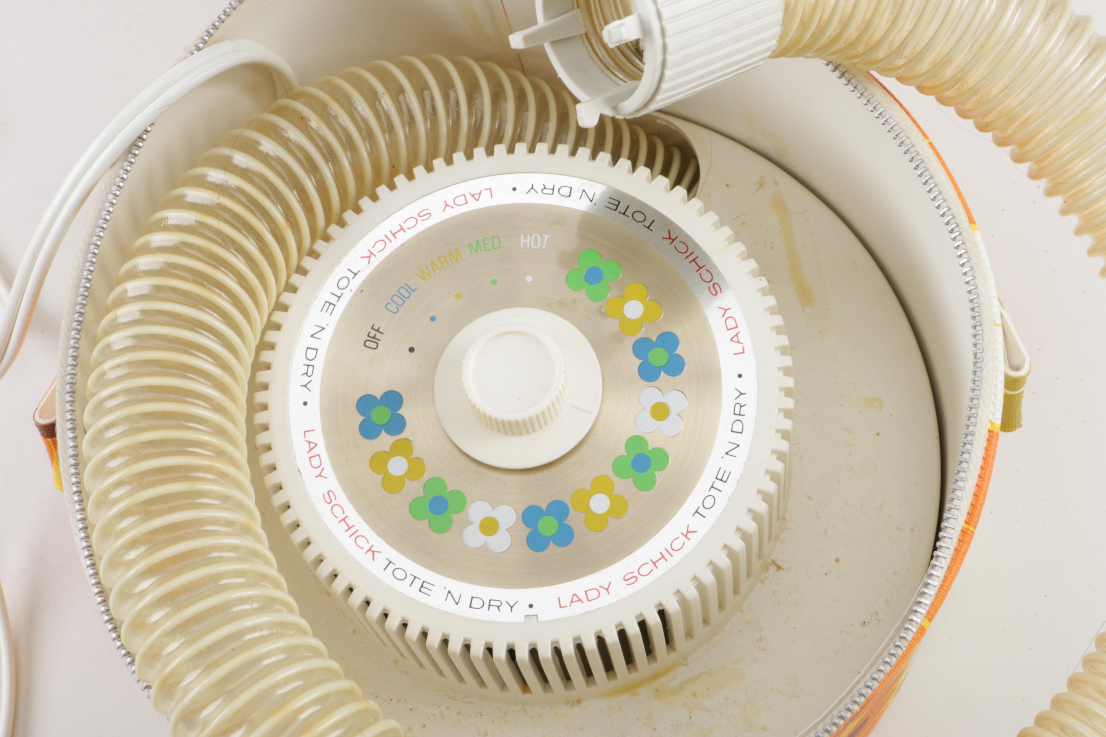 1960s Lady Schick Tote 'N Dry Hair Dryer with Mid-Century Floral Case