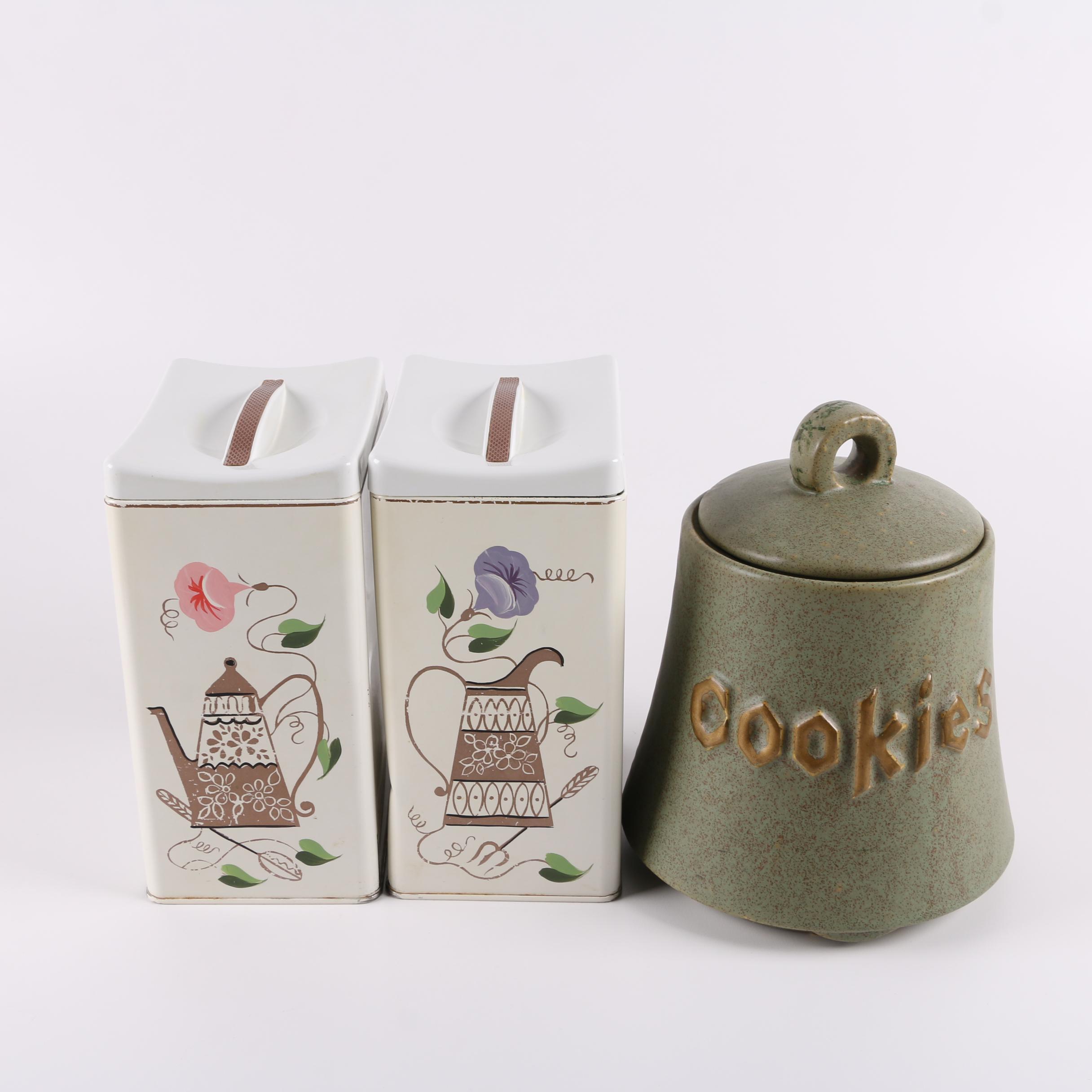 Vintage Ceramic Cookie Jar and Ransburg Canisters