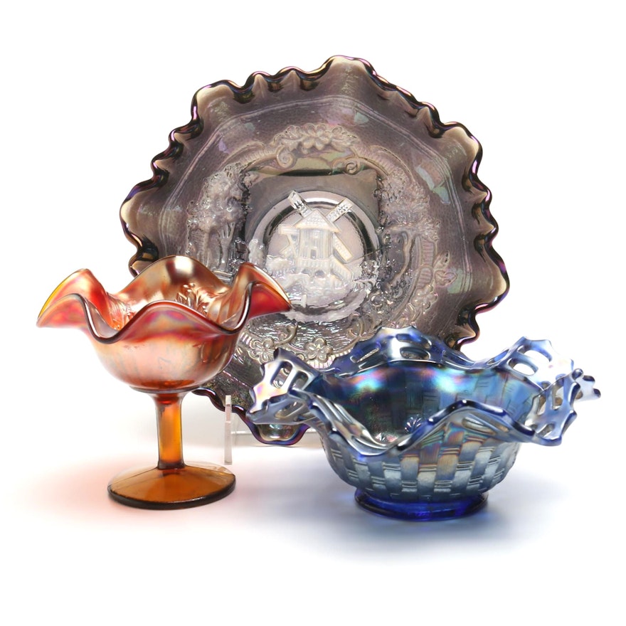 Carnival Glass Bowls and Compote