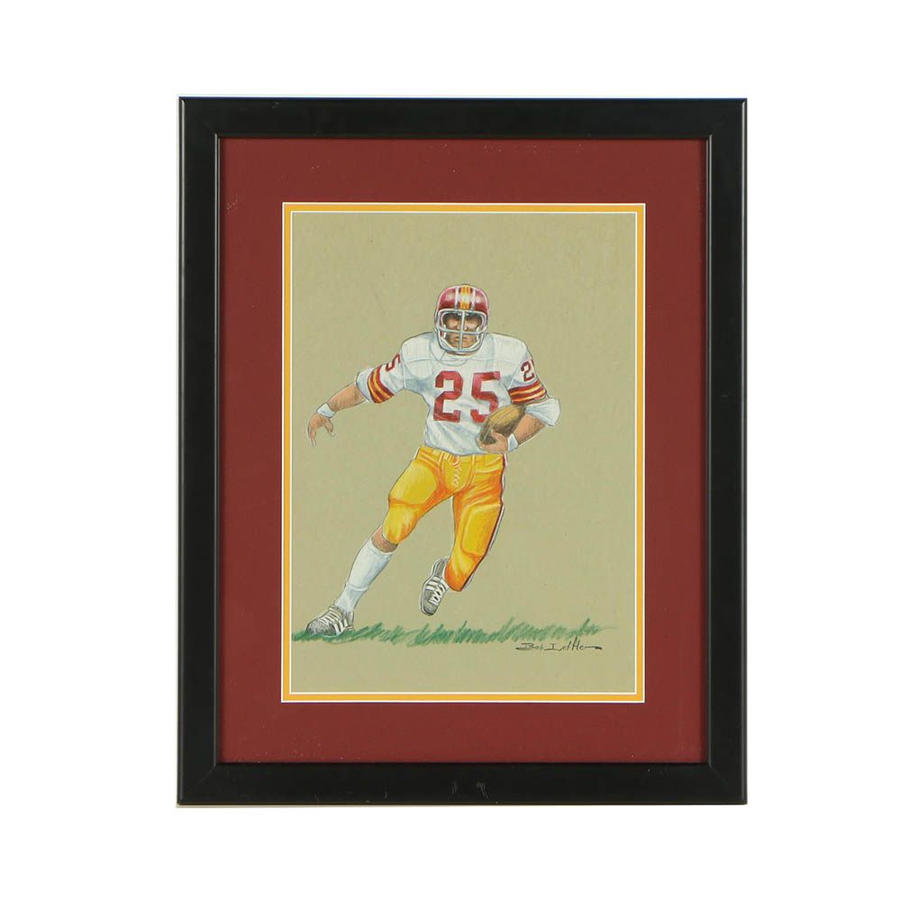 Bob Leffler Pastel Drawing of Football Player