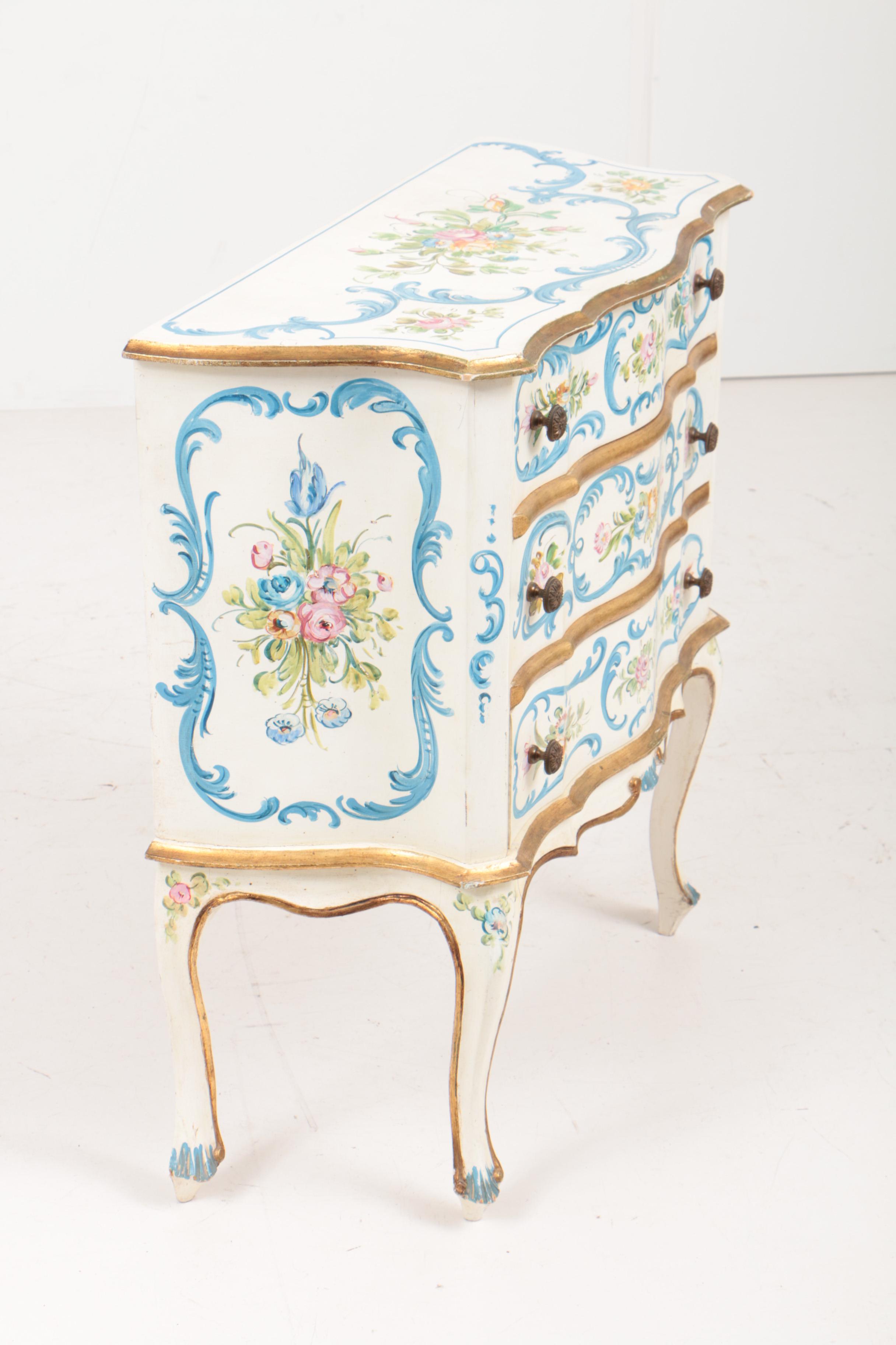 Louis XV Style Paint-Decorated and Parcel-Gilt Bedside Commode, 20th Century