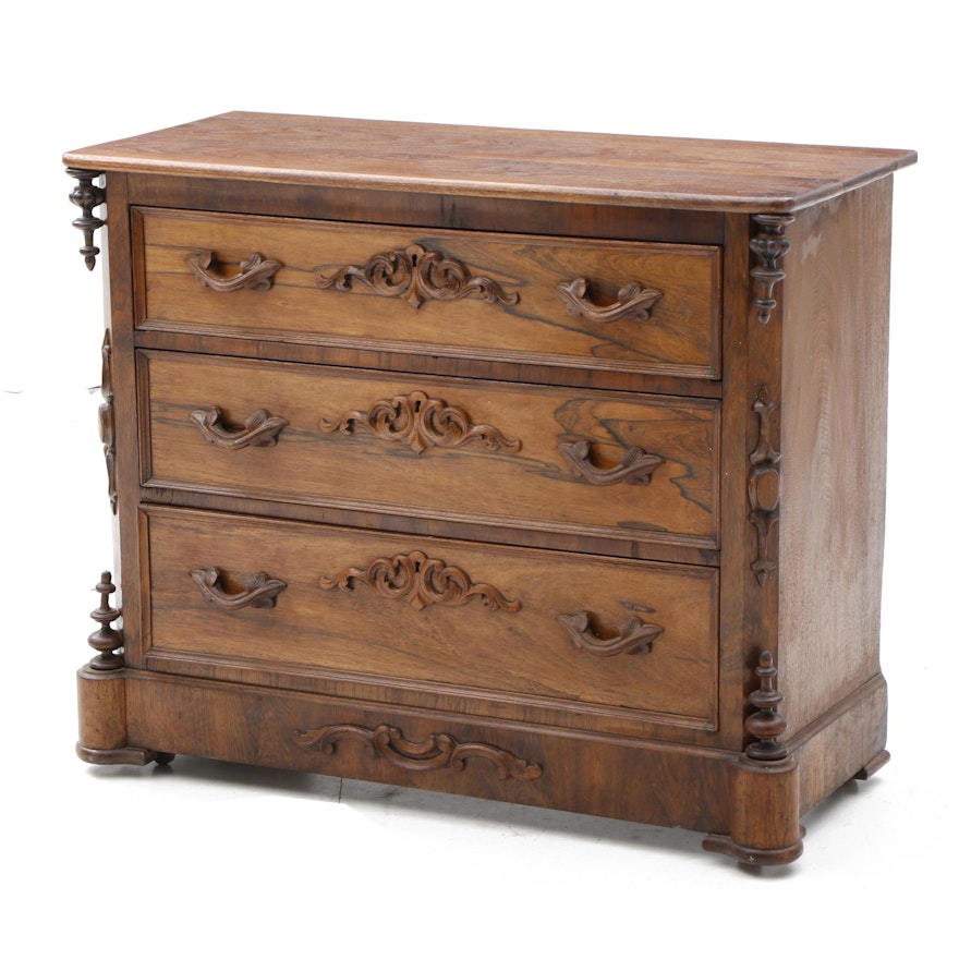 19th Century Victorian Walnut and Rosewood Chest of Drawers