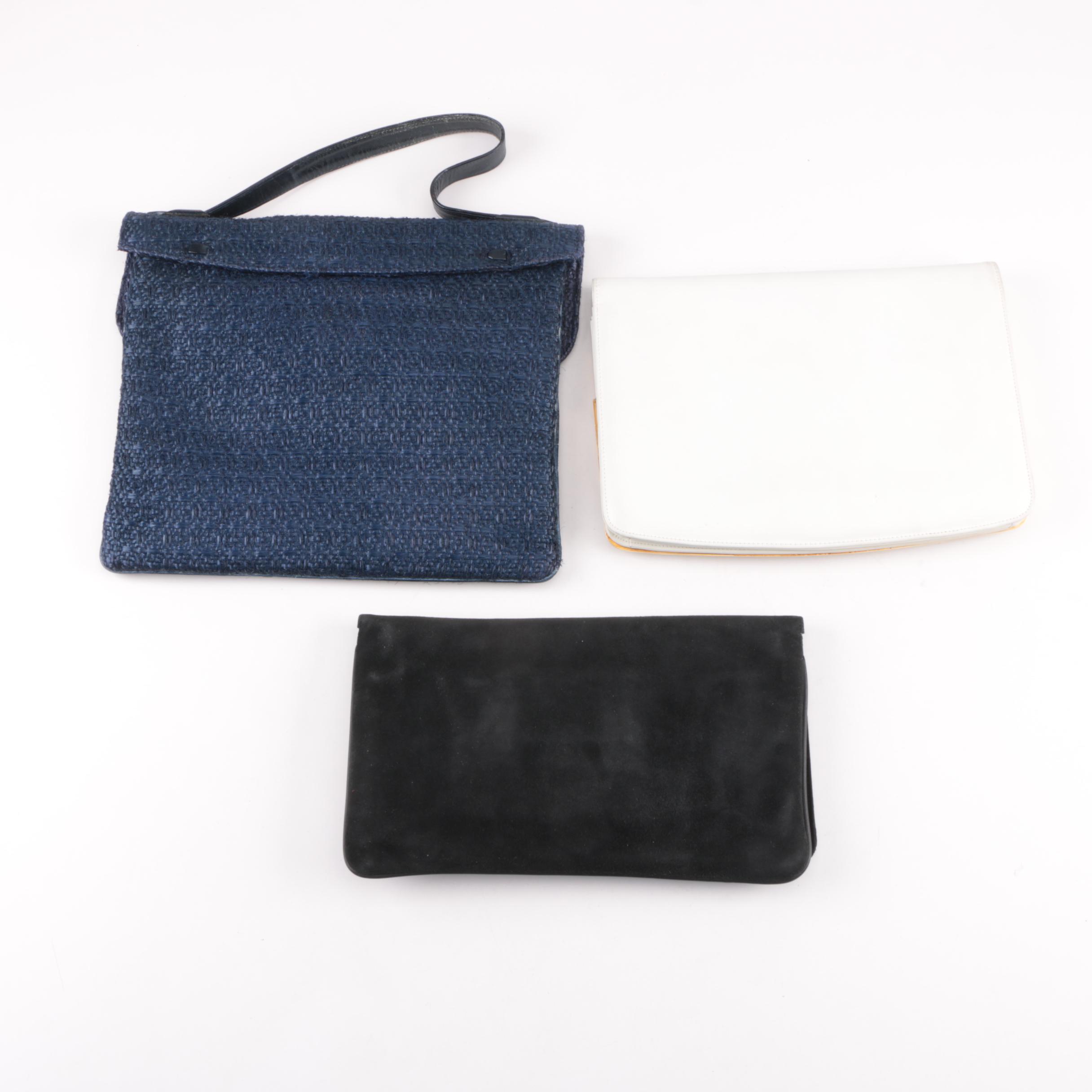 1980s Leather, Suede and Woven Clutches Including Safari