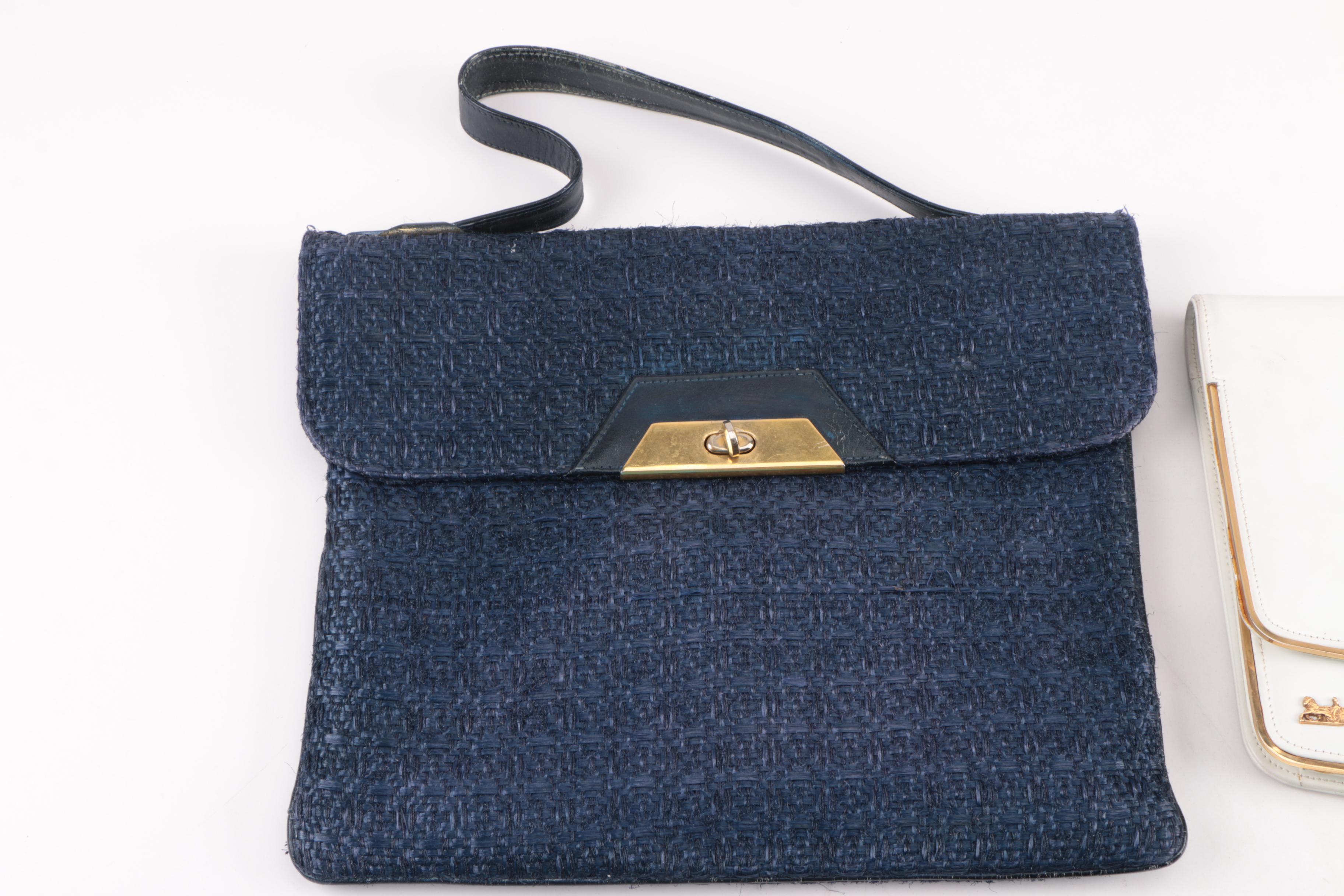 1980s Leather, Suede and Woven Clutches Including Safari