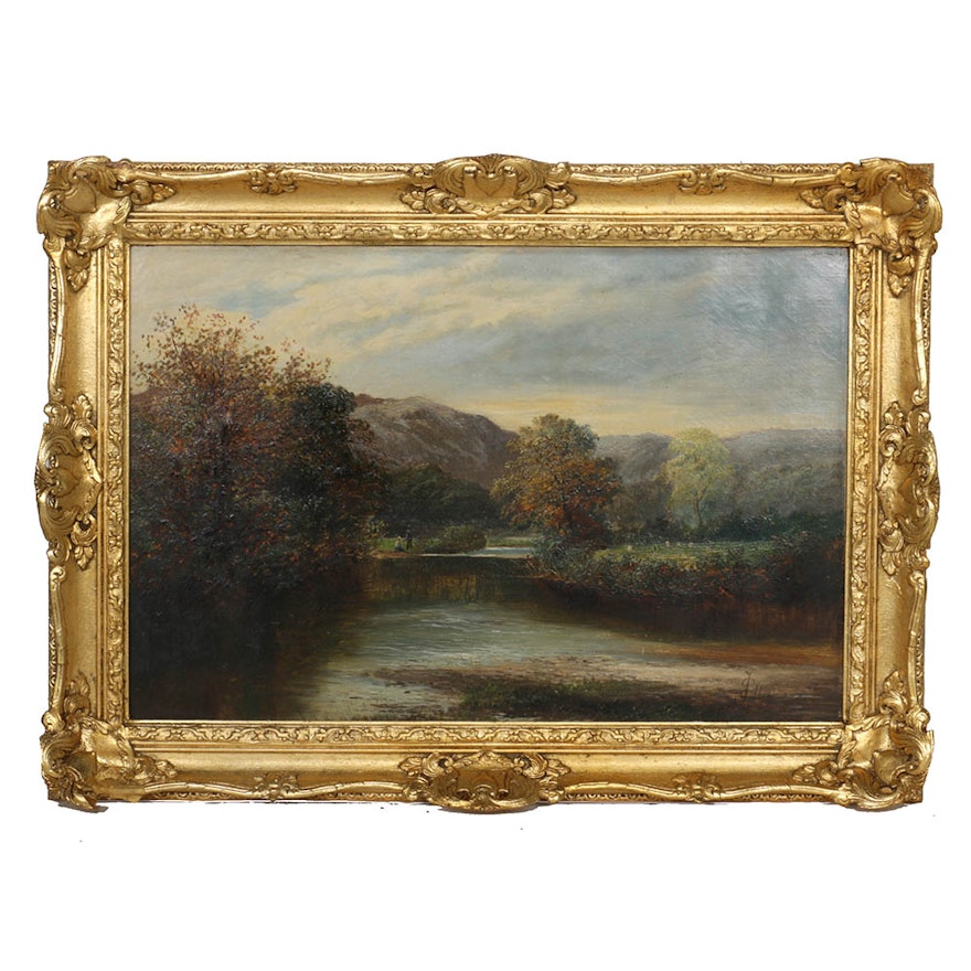 J. Ellis Original Oil Landscape Painting on Canvas