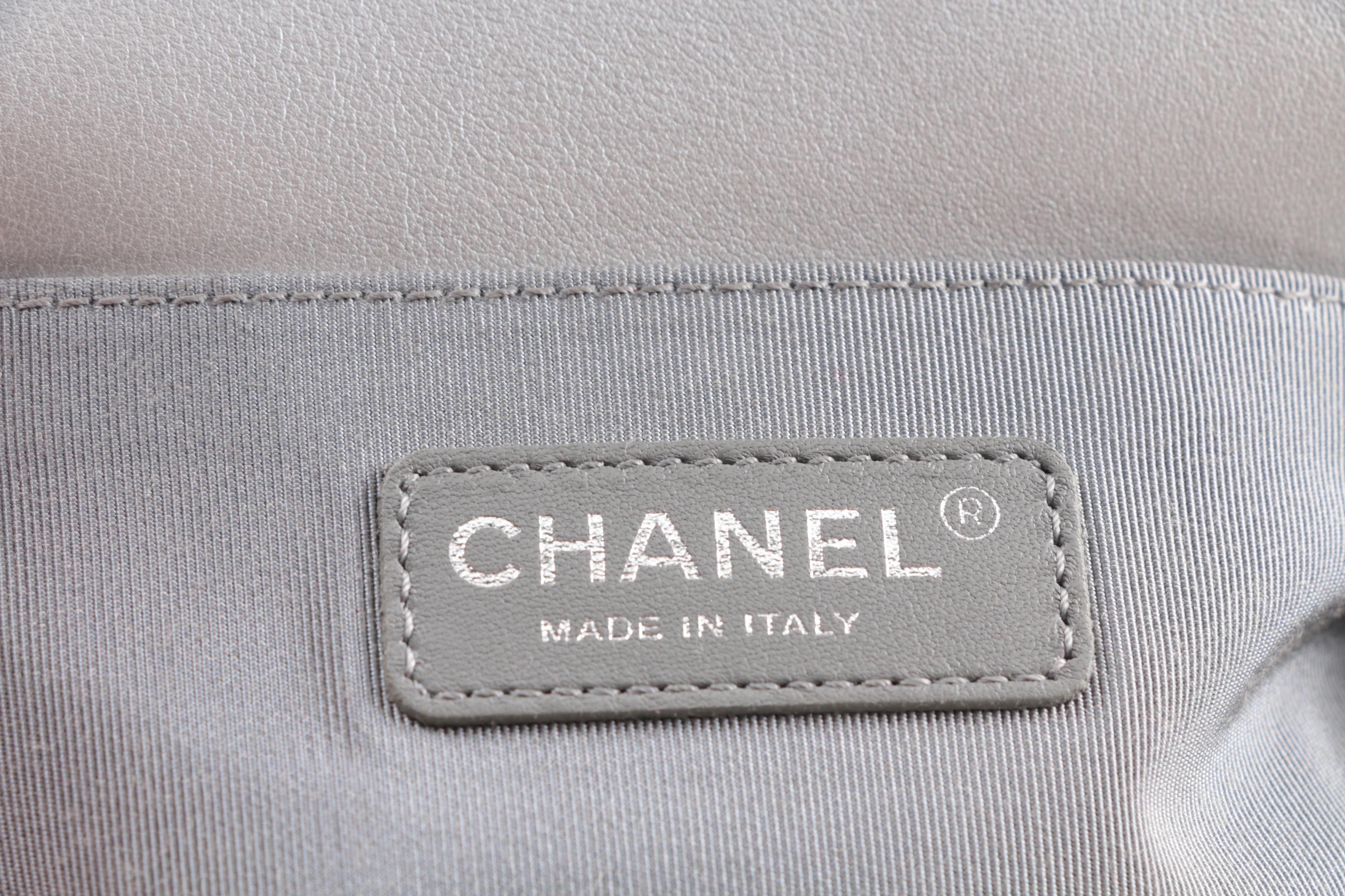 2014 Chanel Silver Metallic Calfskin Crossbody Boy Bag with Ruthenium Hardware