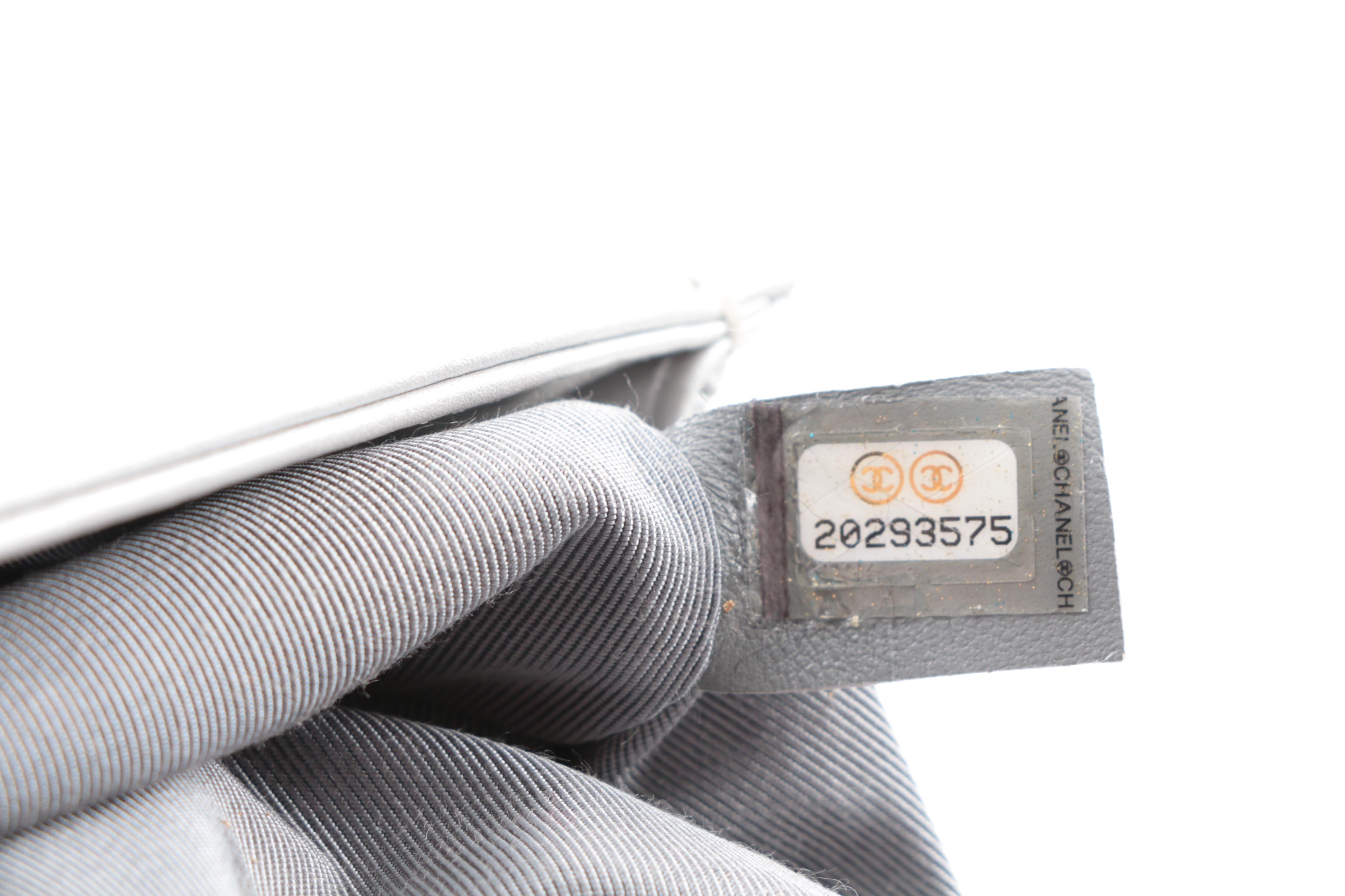 2014 Chanel Silver Metallic Calfskin Crossbody Boy Bag with Ruthenium Hardware