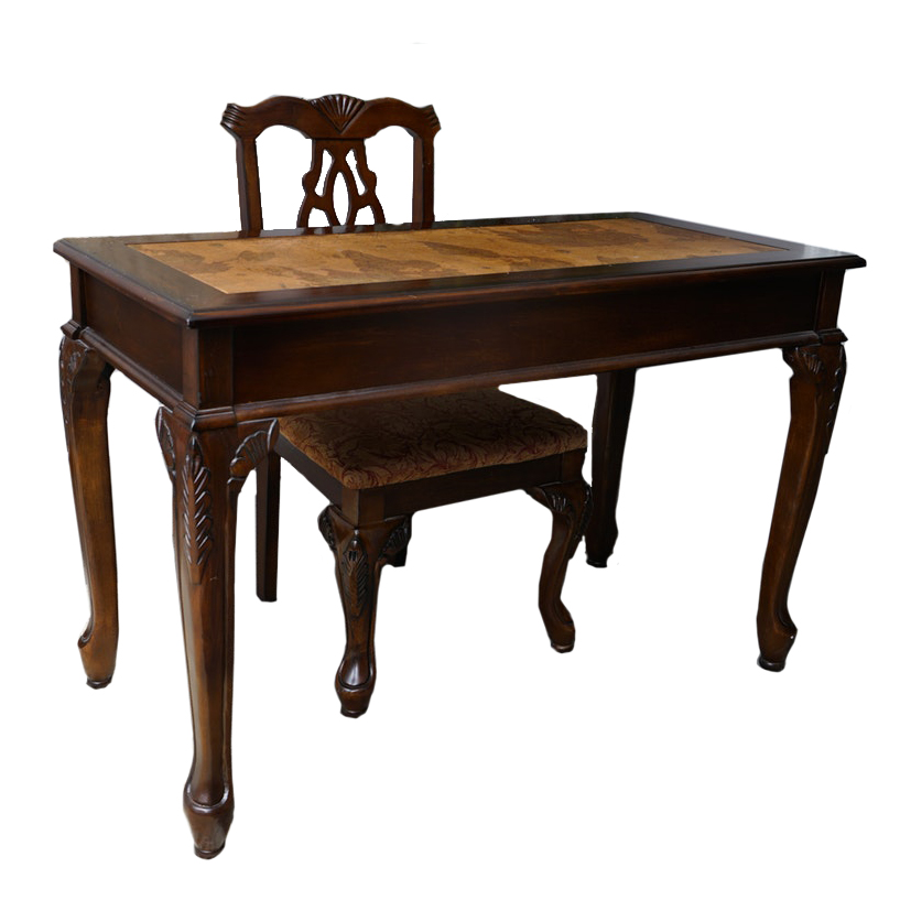 Chippendale Style Desk with Map Motif and Chair