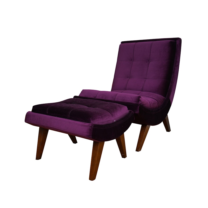 Modern Purple Lounge Chair with Ottoman