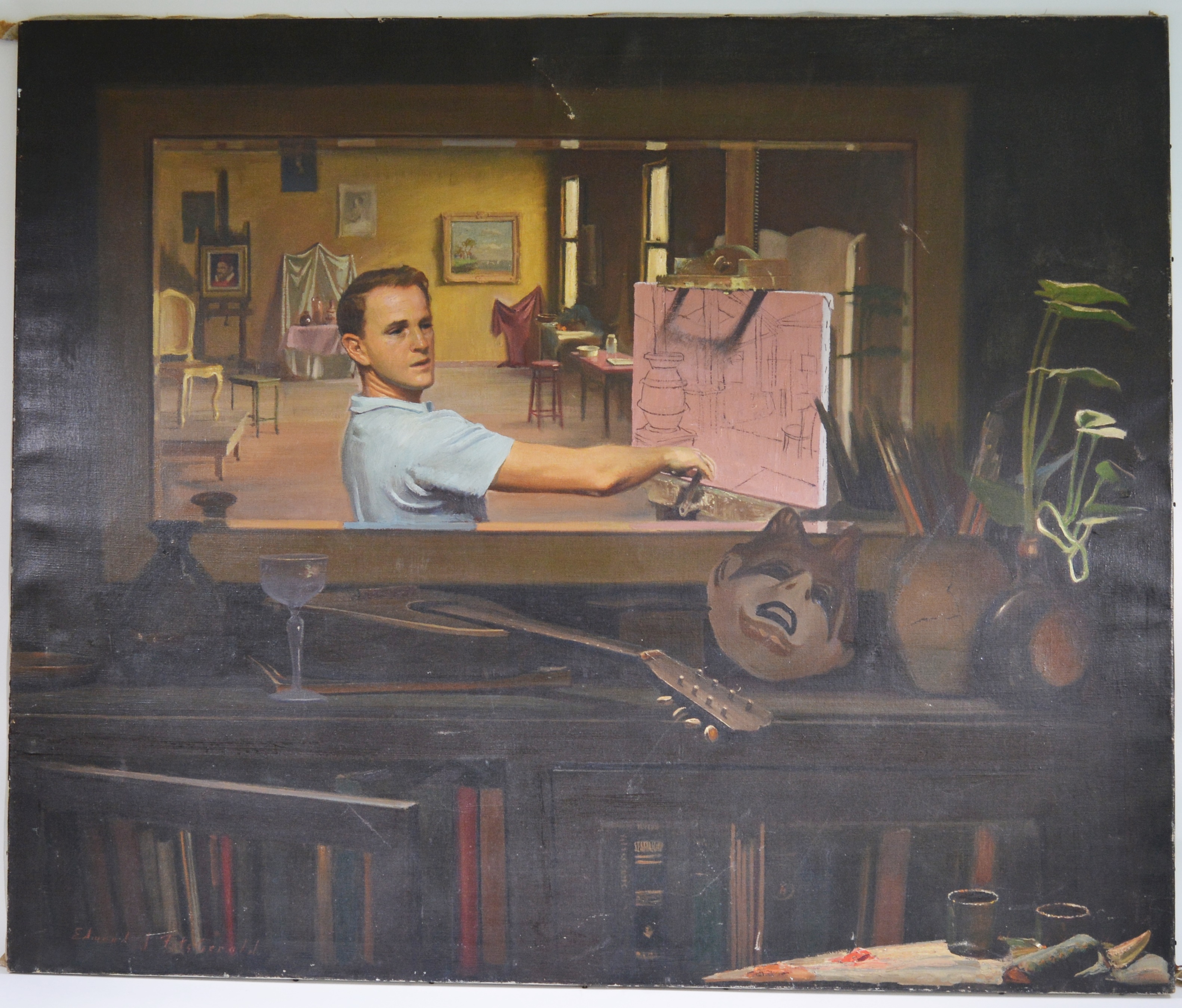 Edmond J. Fitzgerald Oil Painting of the Artist in His Studio