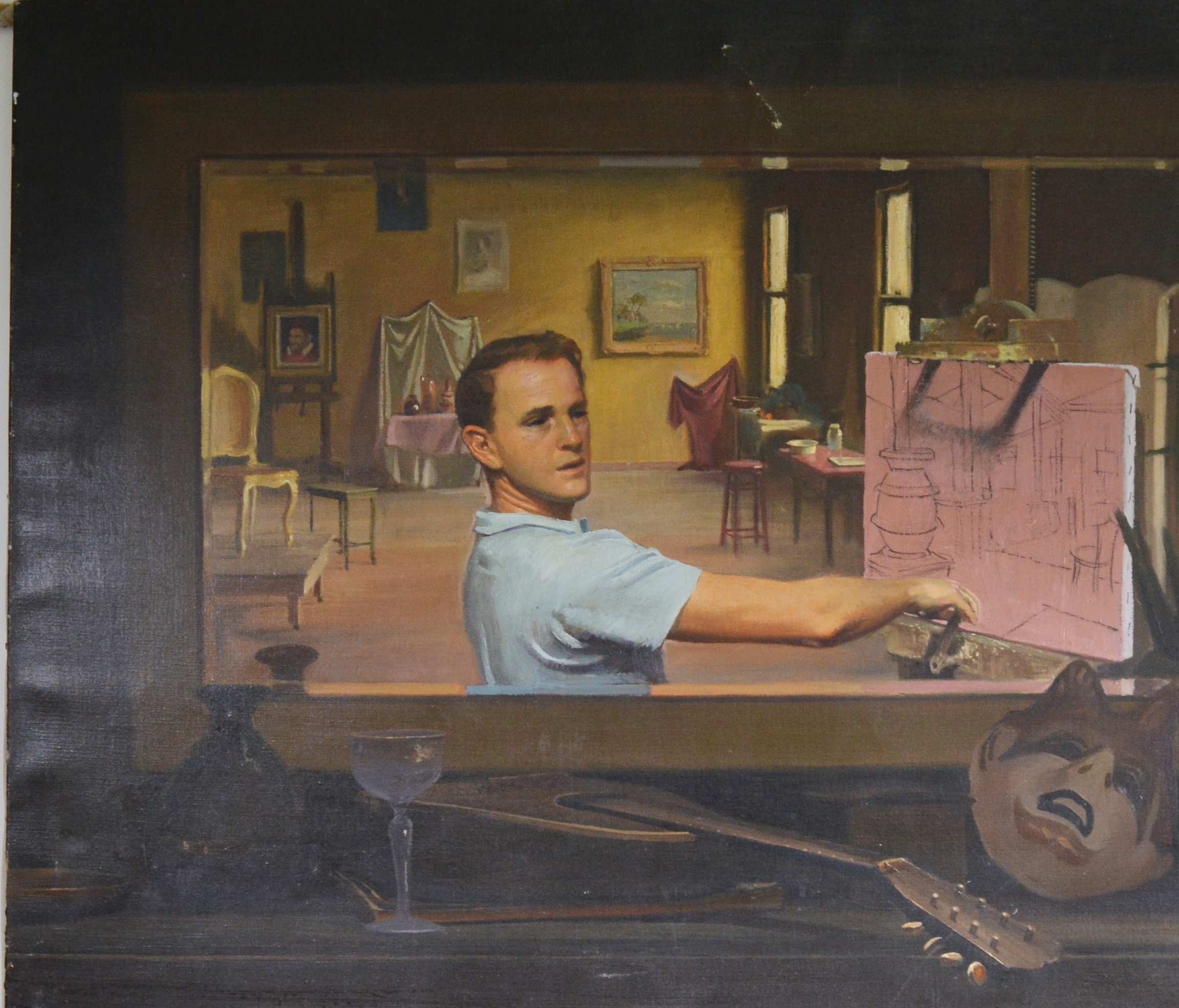Edmond J. Fitzgerald Oil Painting of the Artist in His Studio