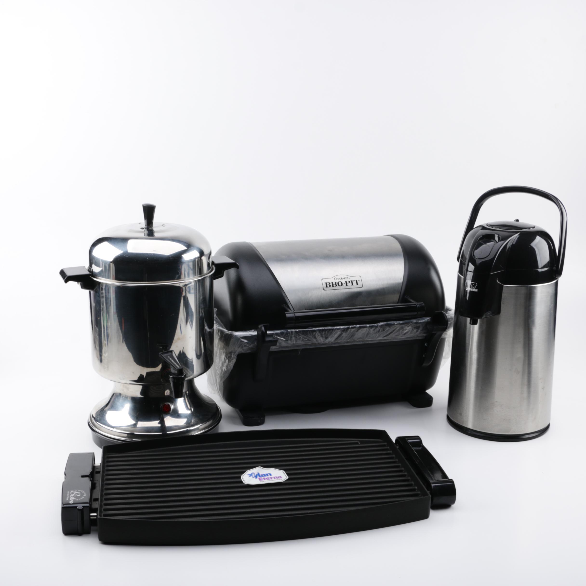 Crock-Pot BBQ Pit, Farberware Coffee Maker, Zojirushi Air Pot, and More