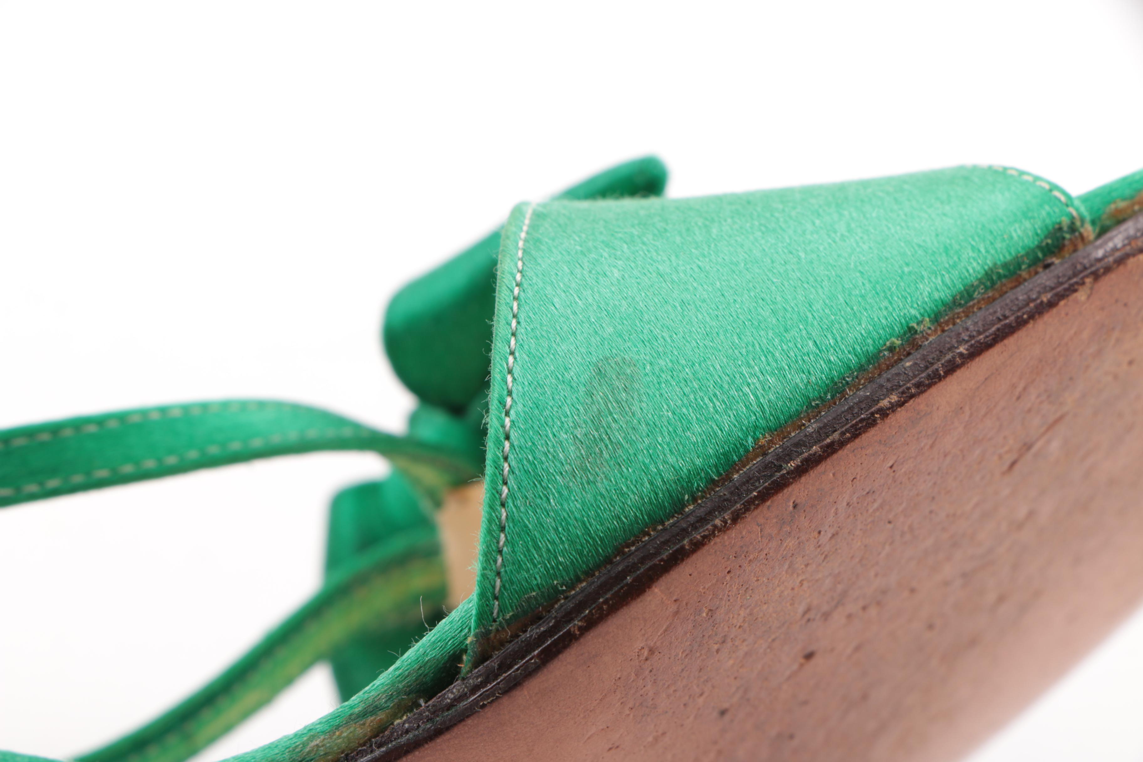 Women's 1980s Vintage Halston Green Satin High-Heeled Sandals