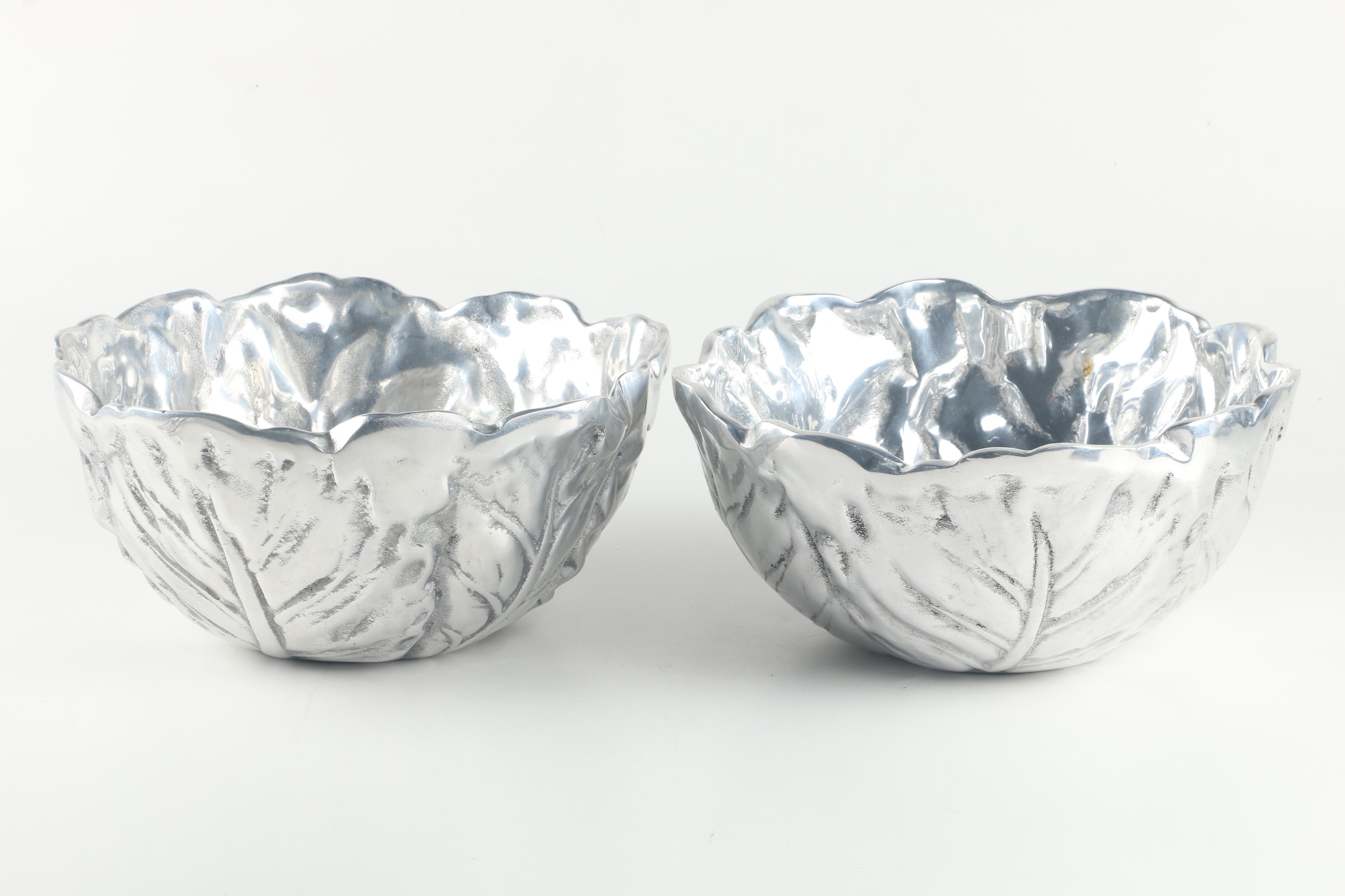 Mexican Metal Leaf Style Salad Bowls with Serving Utensils