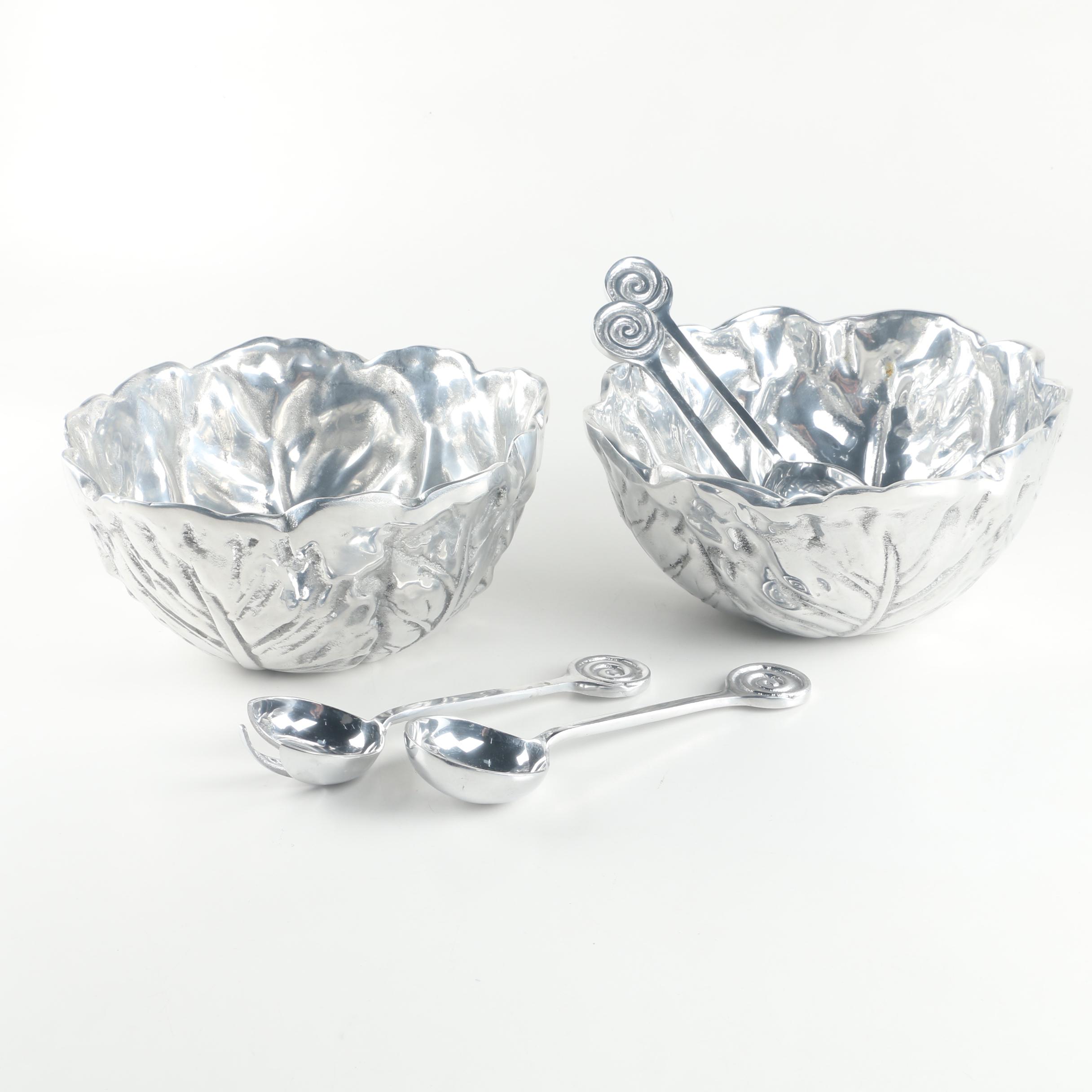 Mexican Metal Leaf Style Salad Bowls with Serving Utensils