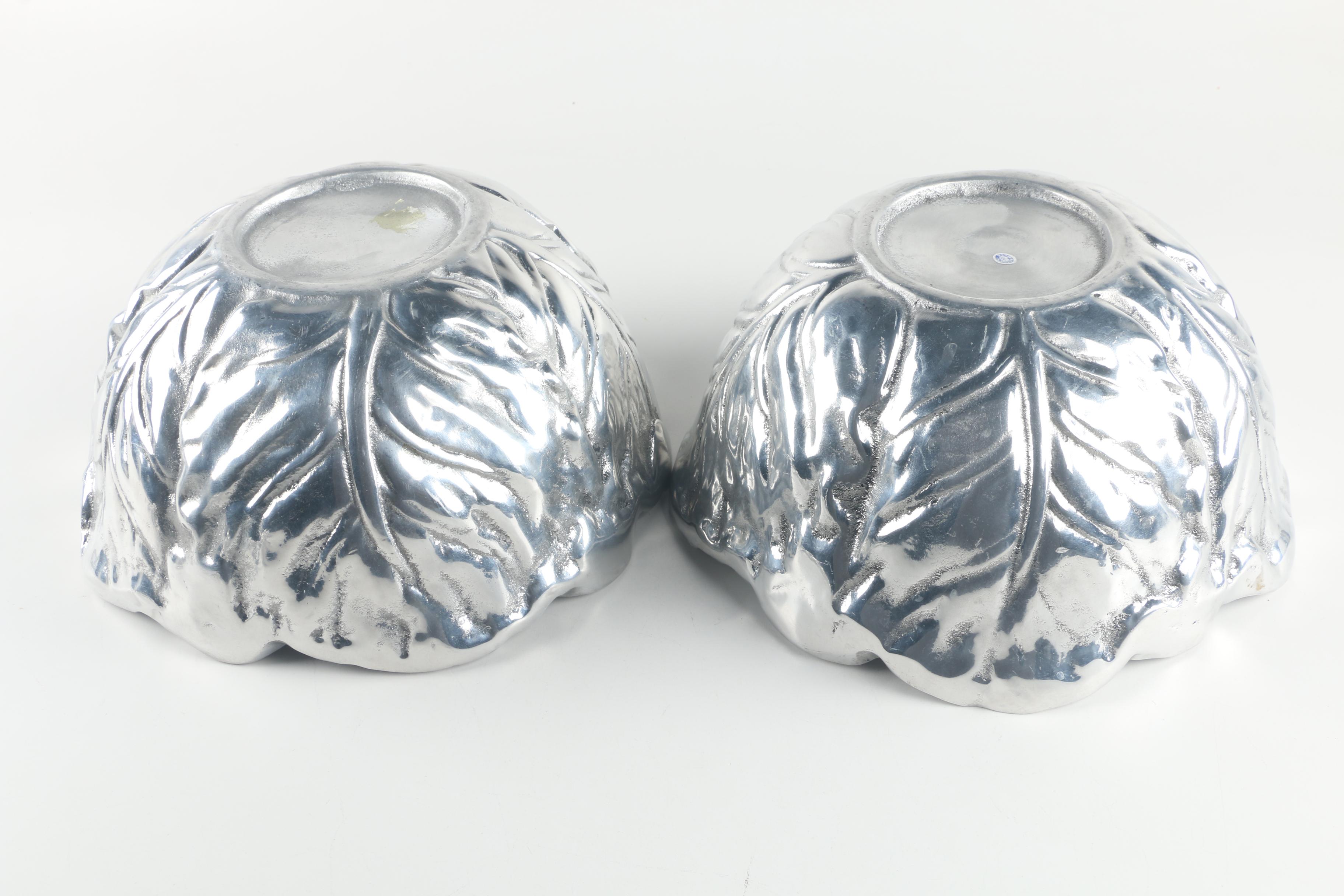 Mexican Metal Leaf Style Salad Bowls with Serving Utensils