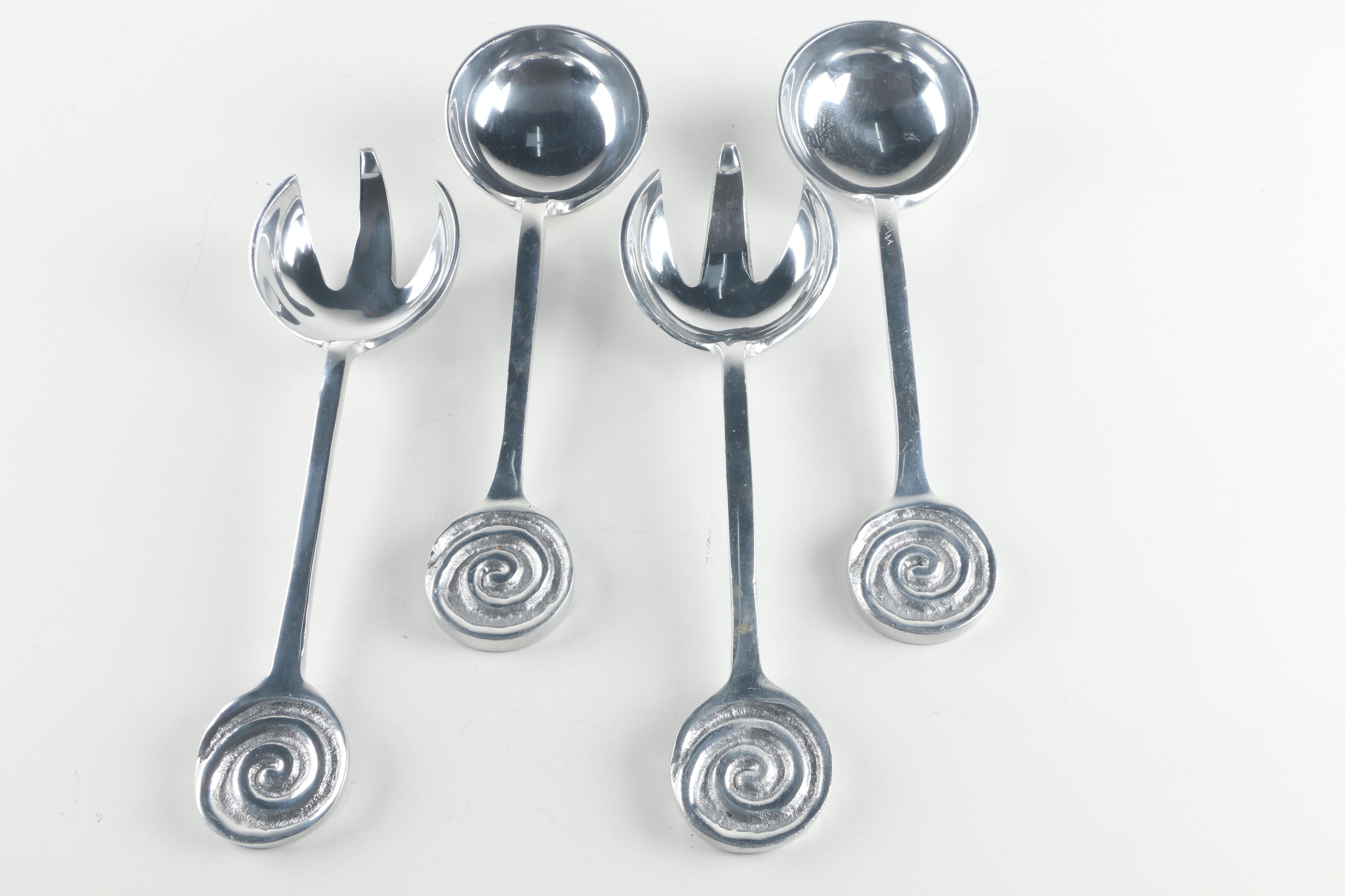 Mexican Metal Leaf Style Salad Bowls with Serving Utensils