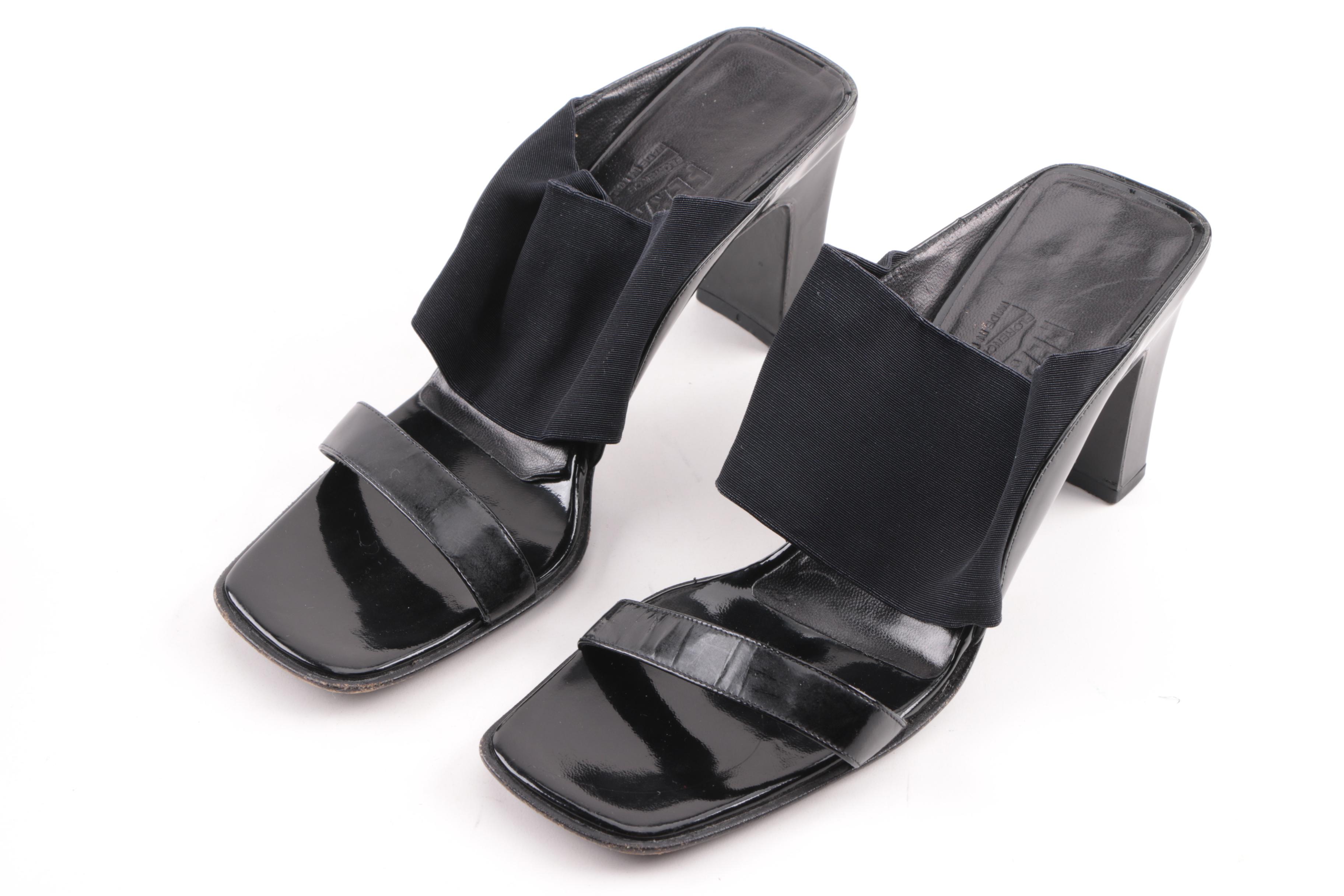 Vintage Salvatore Ferragamo Patent Leather and Clear Slide Sandals