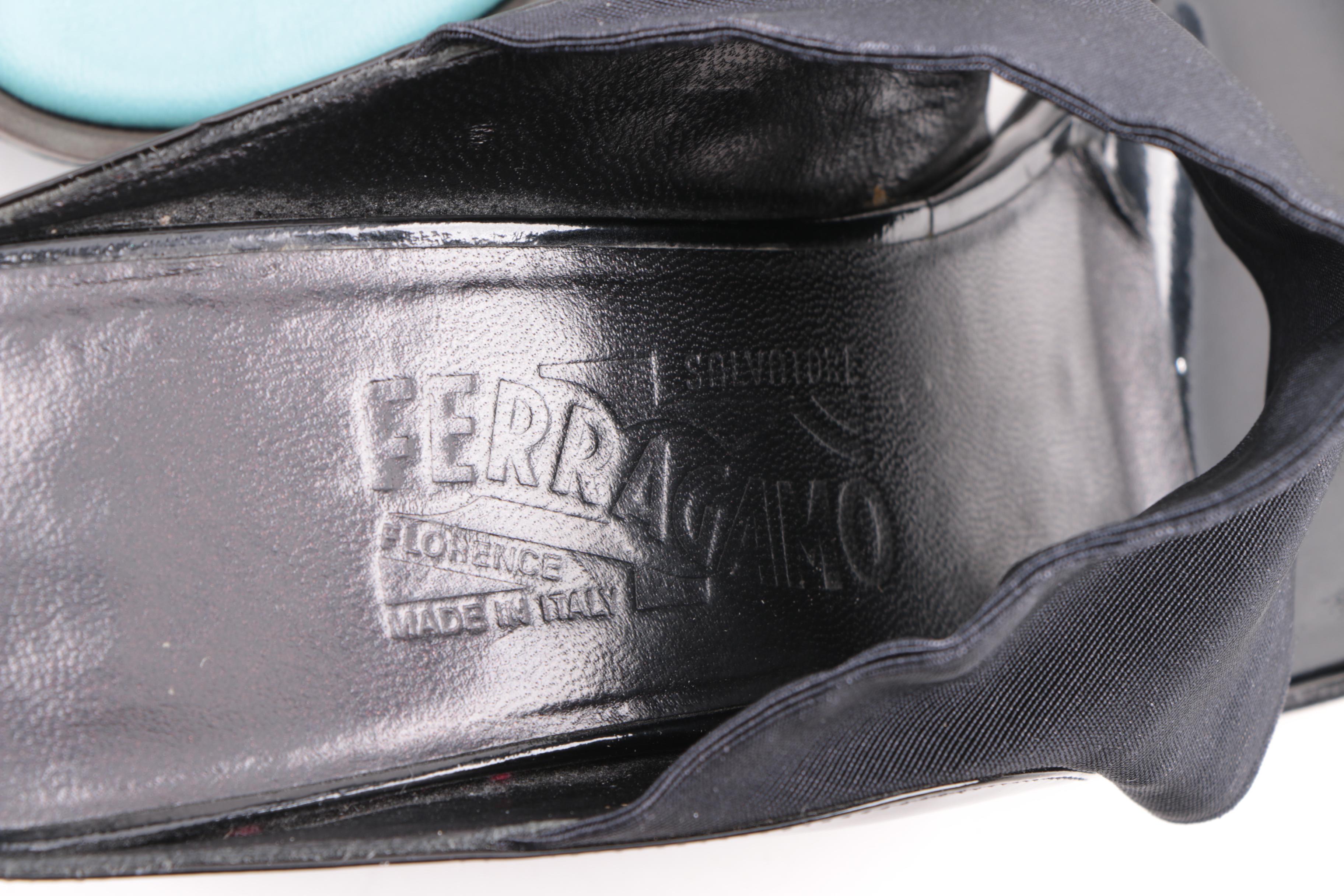 Vintage Salvatore Ferragamo Patent Leather and Clear Slide Sandals