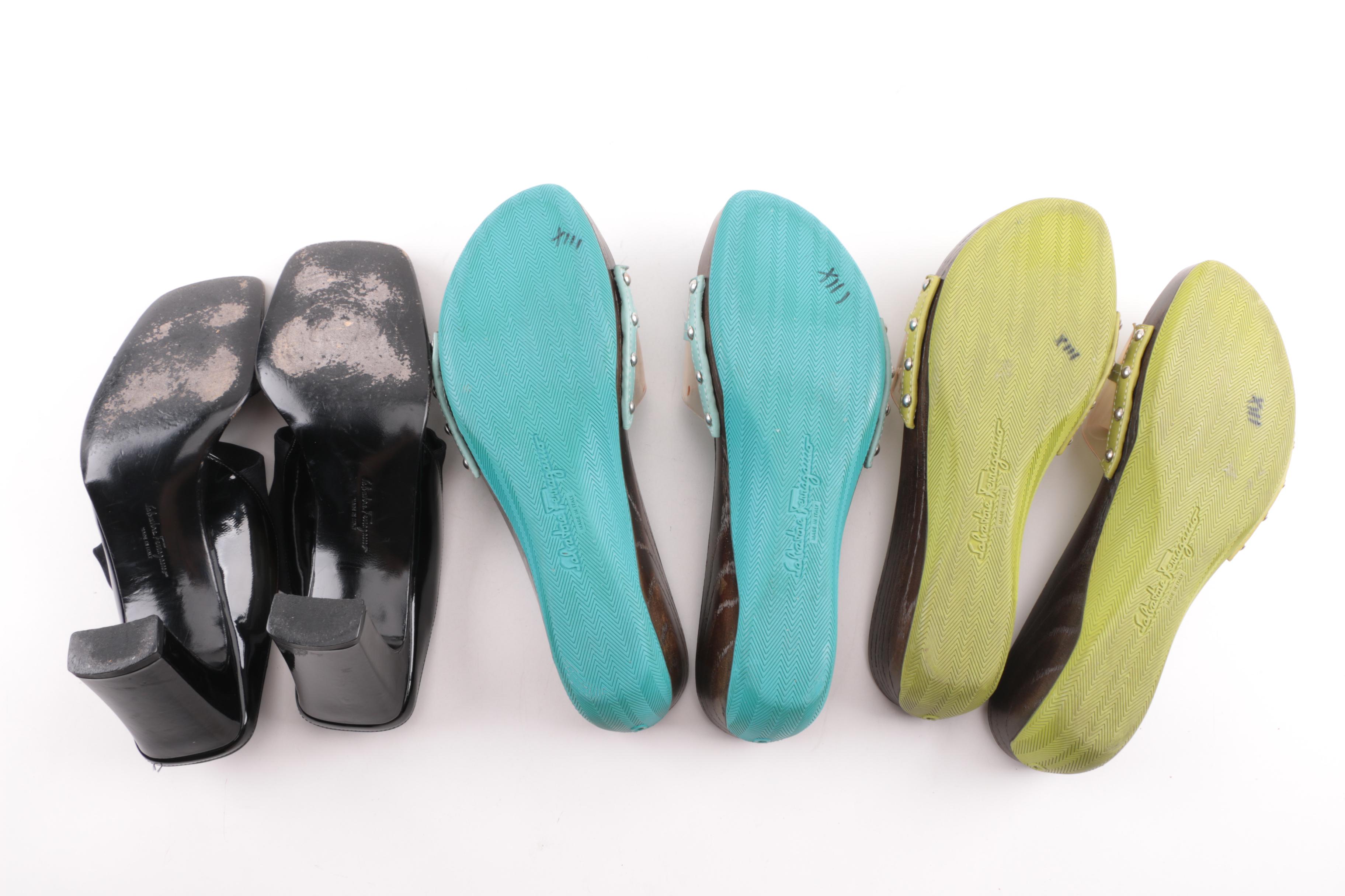 Vintage Salvatore Ferragamo Patent Leather and Clear Slide Sandals