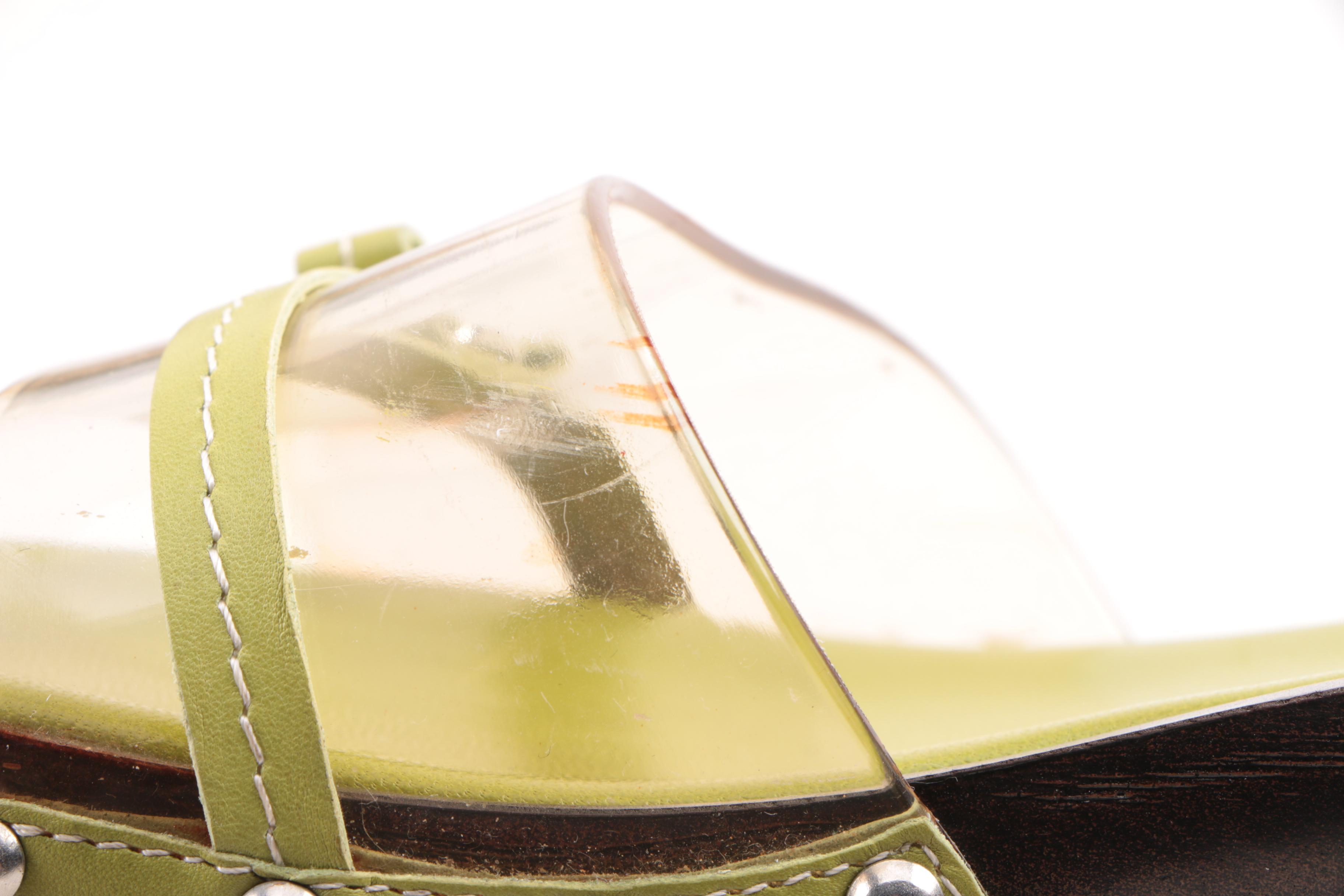 Vintage Salvatore Ferragamo Patent Leather and Clear Slide Sandals