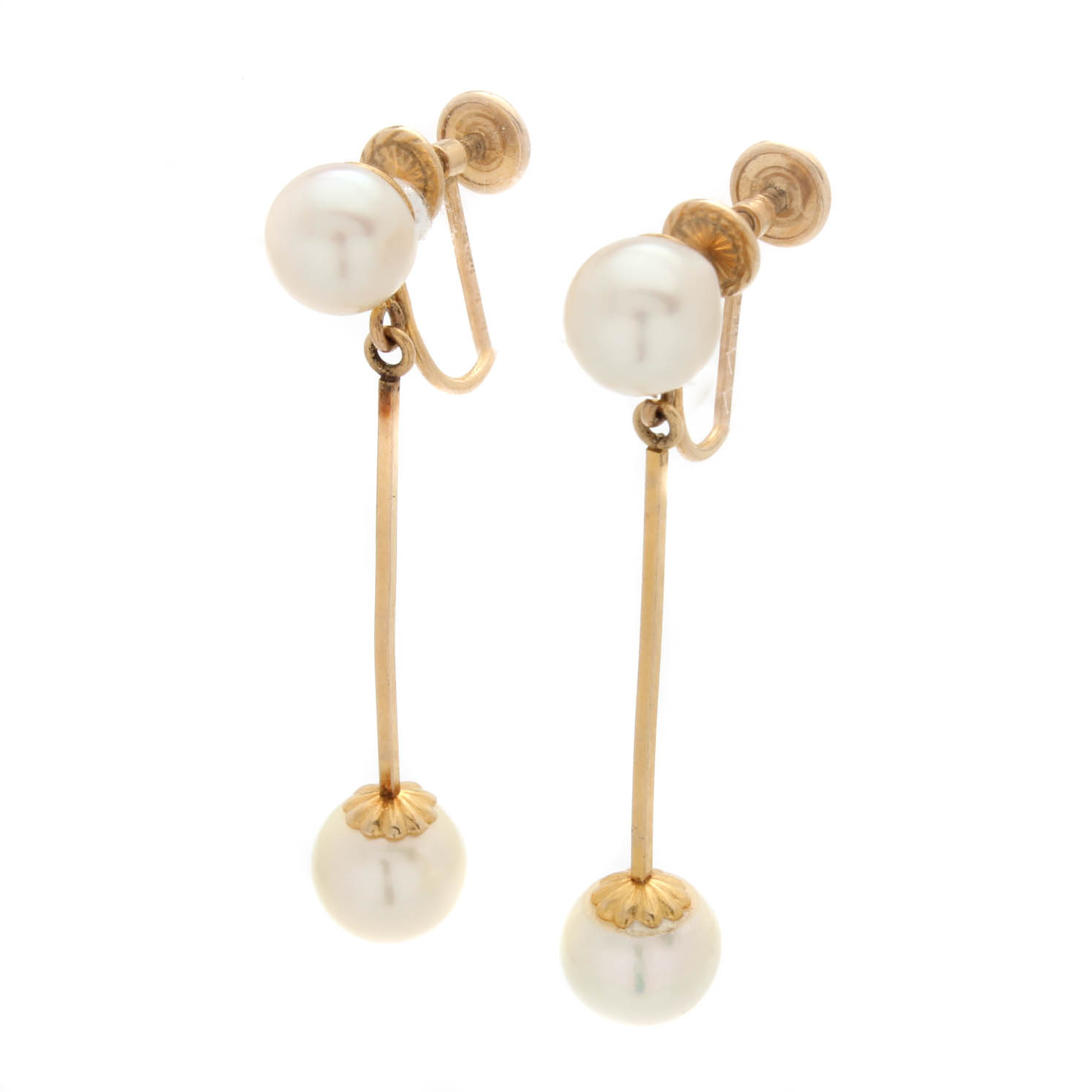Vintage 14K Gold Cultured Pearl Earrings