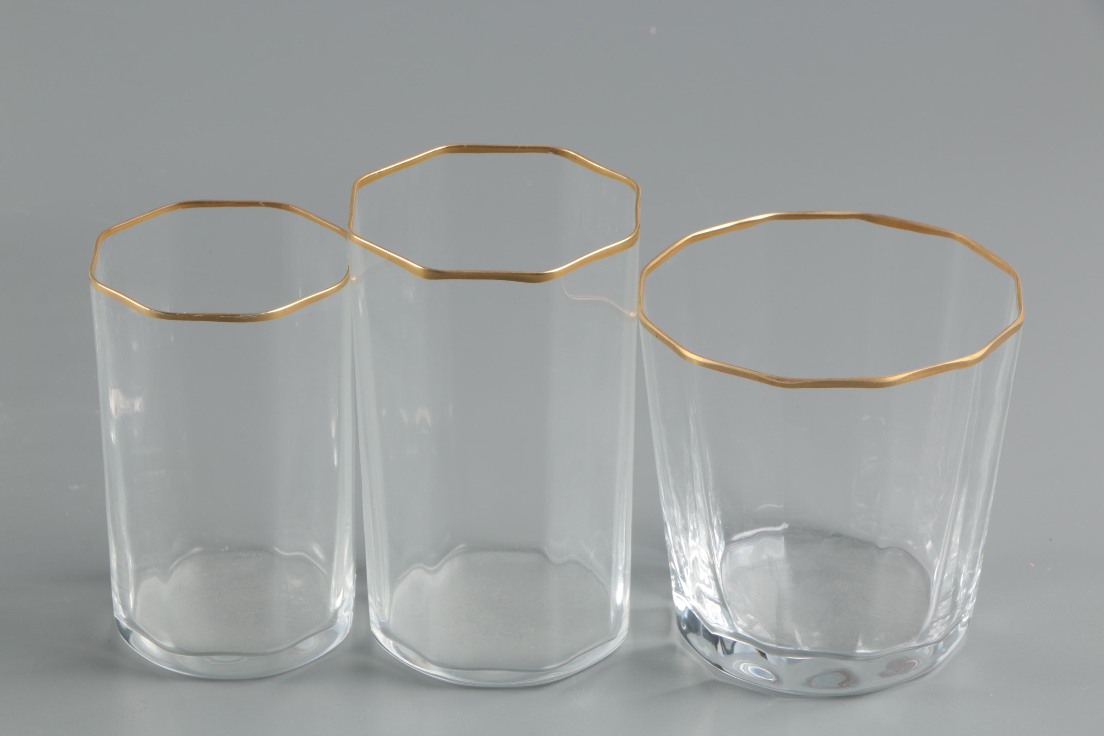 Vintage Juice Glasses, Tumblers and Old Fashioned Glasses with Gold Rims