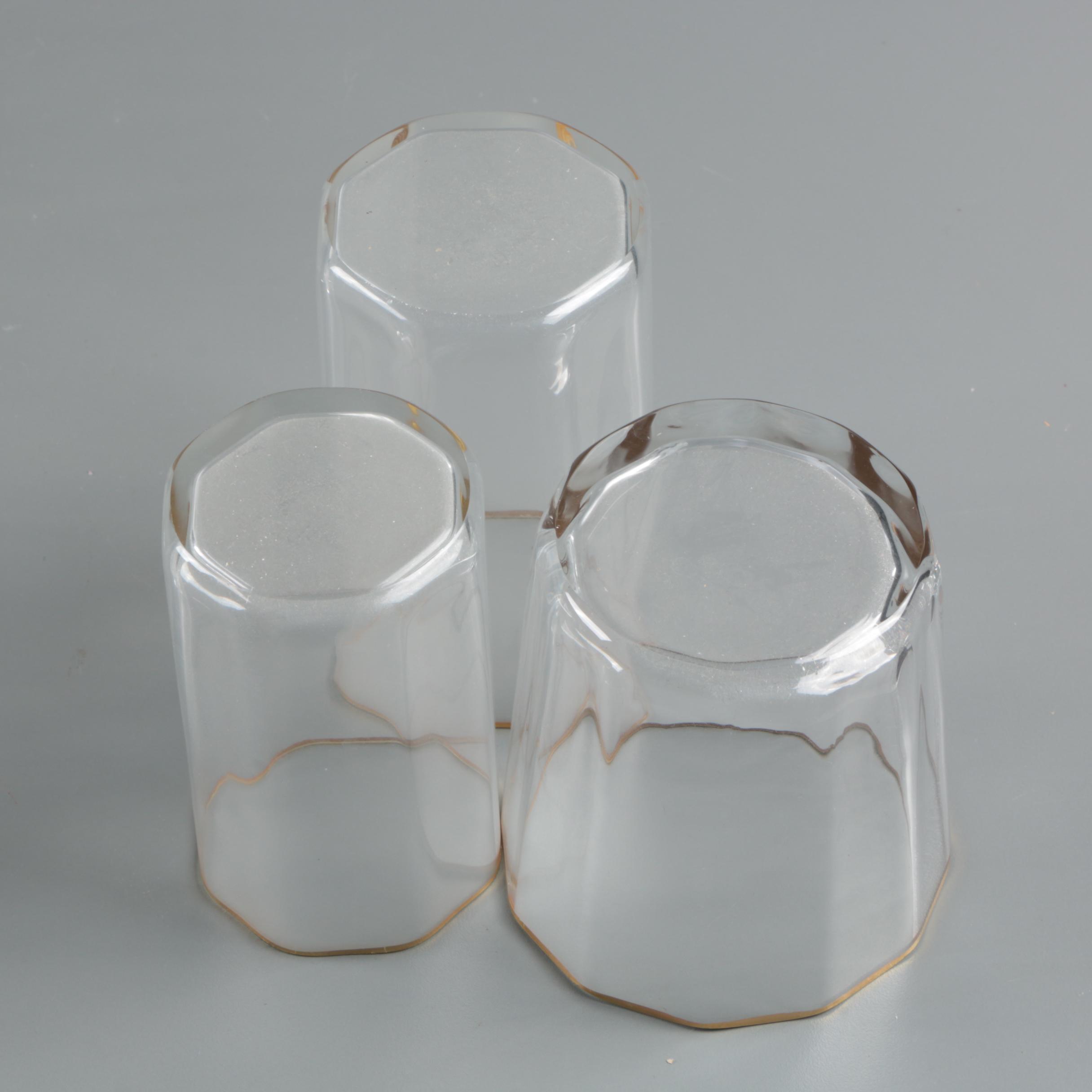 Vintage Juice Glasses, Tumblers and Old Fashioned Glasses with Gold Rims